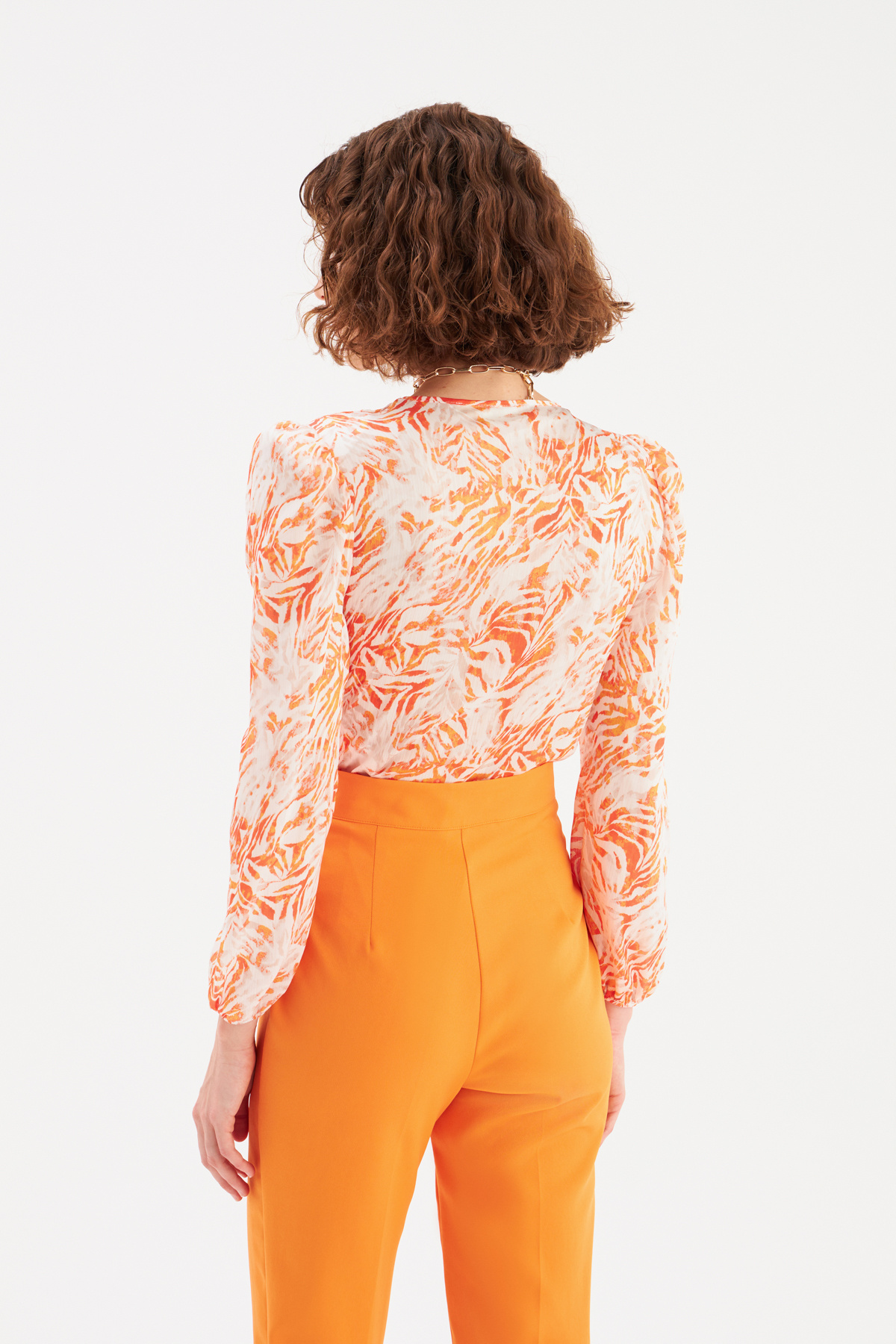 Kruvaze Desenli Bodysuit - TURUNCU