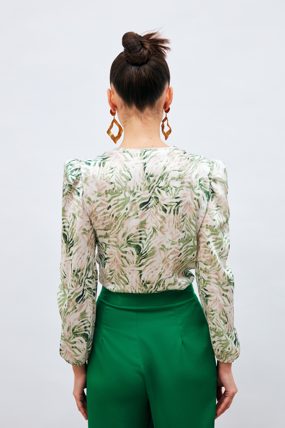 Kruvaze Desenli Bodysuit - YEŞİL