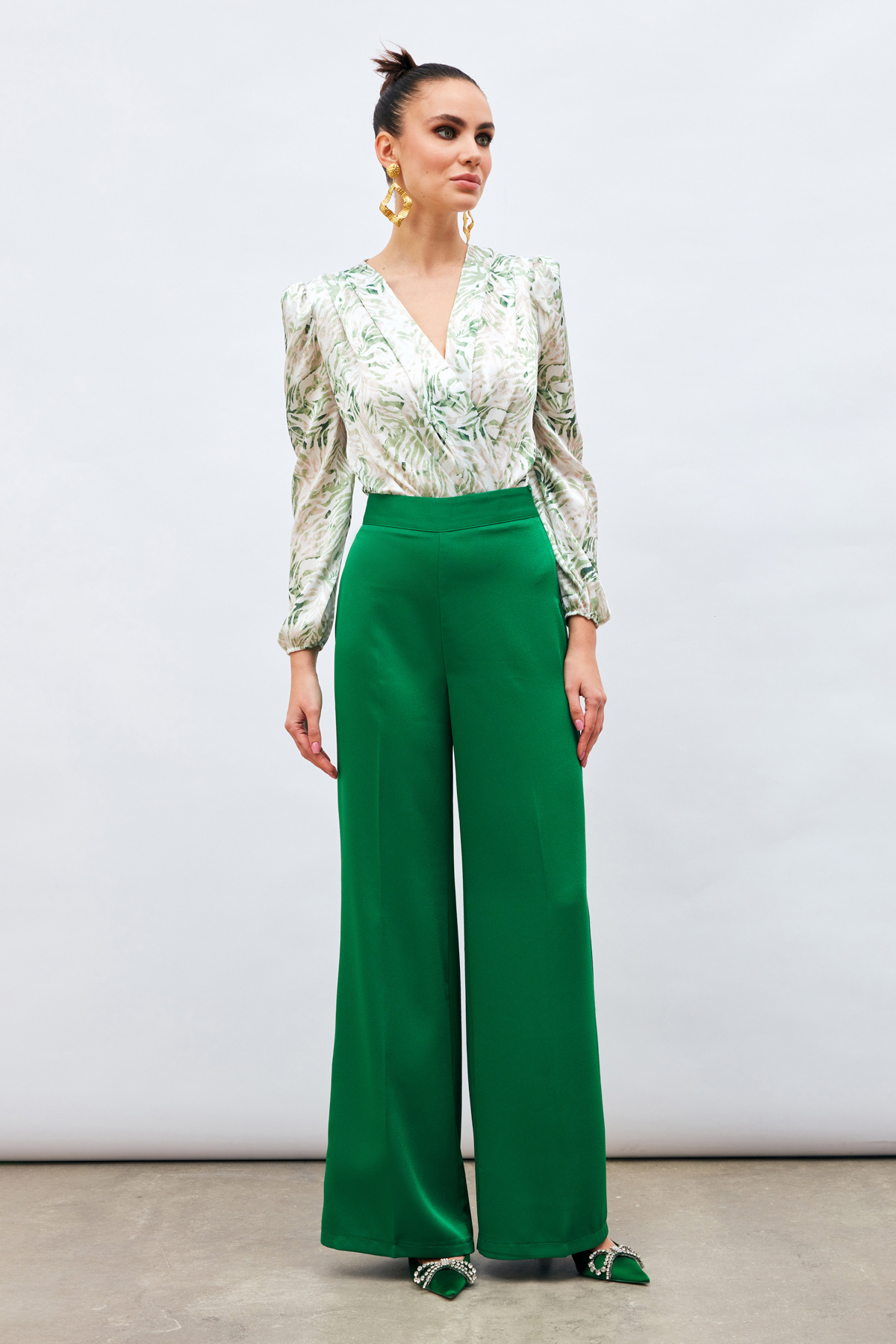 Kruvaze Desenli Bodysuit - YEŞİL