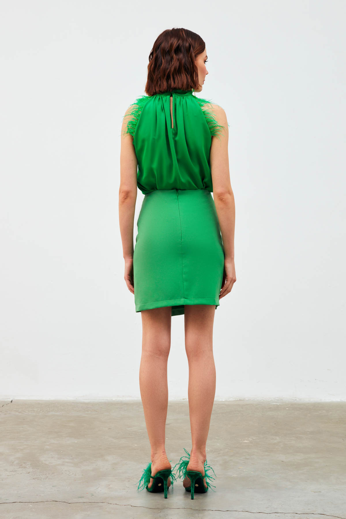 Kruvaze Düğme Detaylı Etek - K.YEŞİL