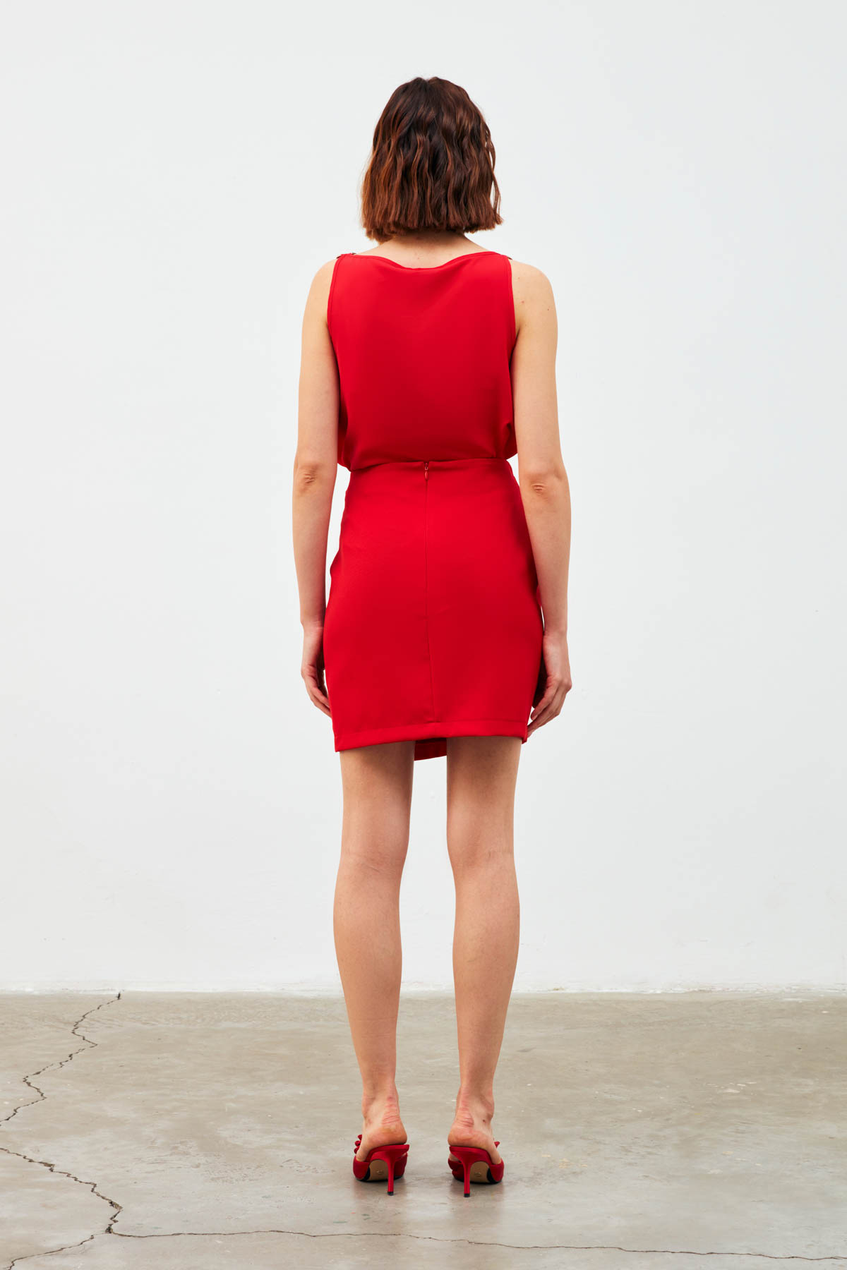 Kruvaze Düğme Detaylı Etek - KIRMIZI