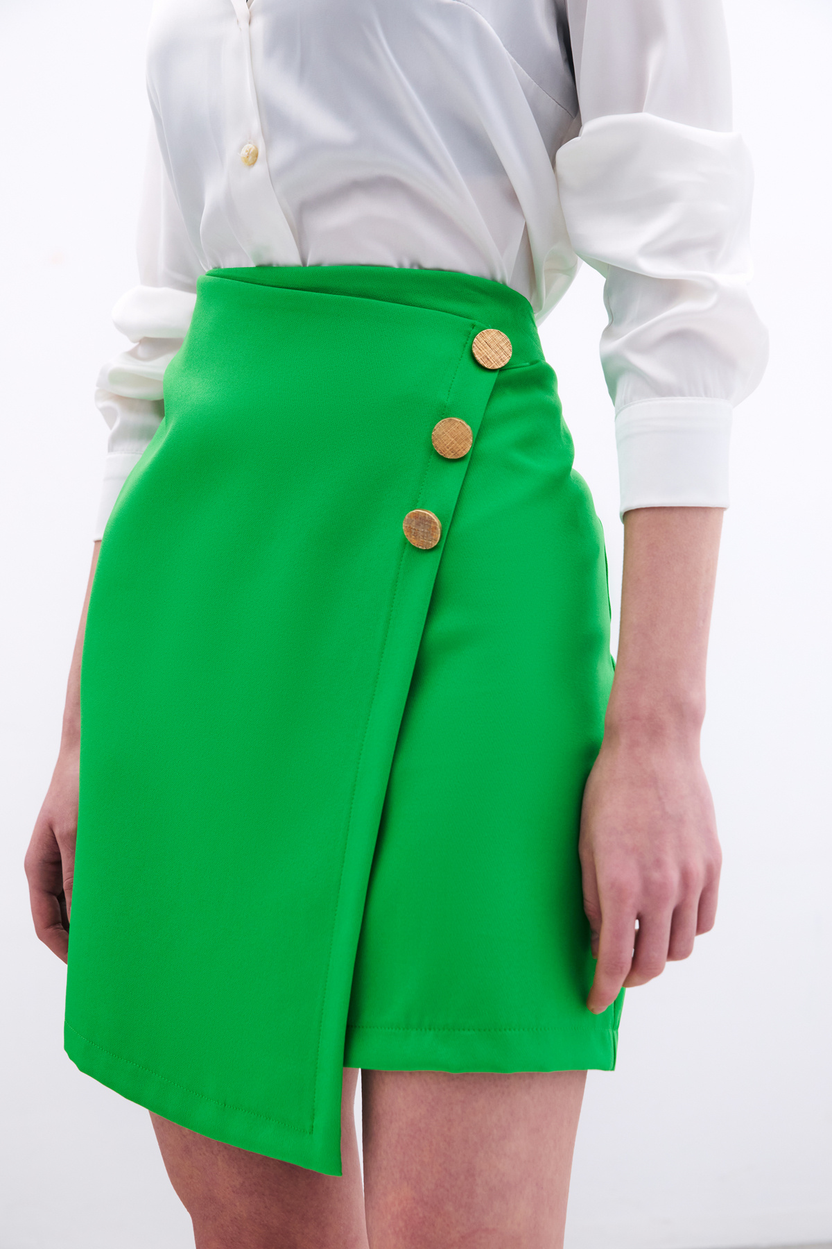 Double Breasted Button Detailed Skirt - Green