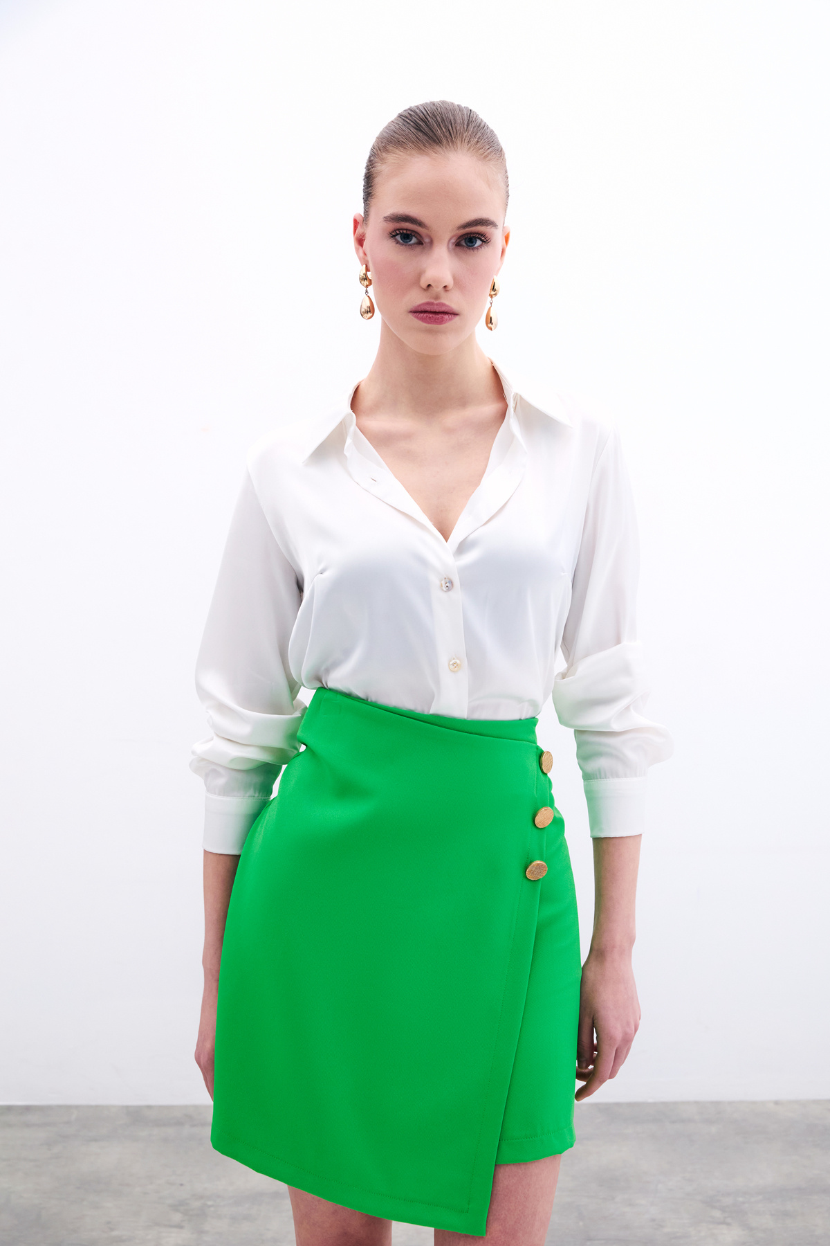 Double Breasted Button Detailed Skirt - Green