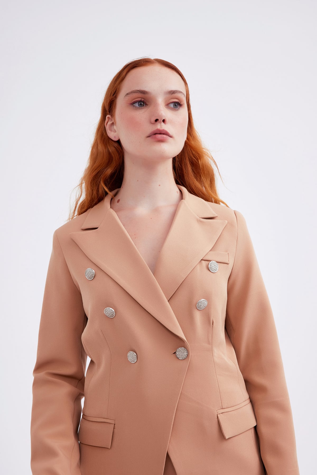 Double-breasted button-up blazer - CAMEL