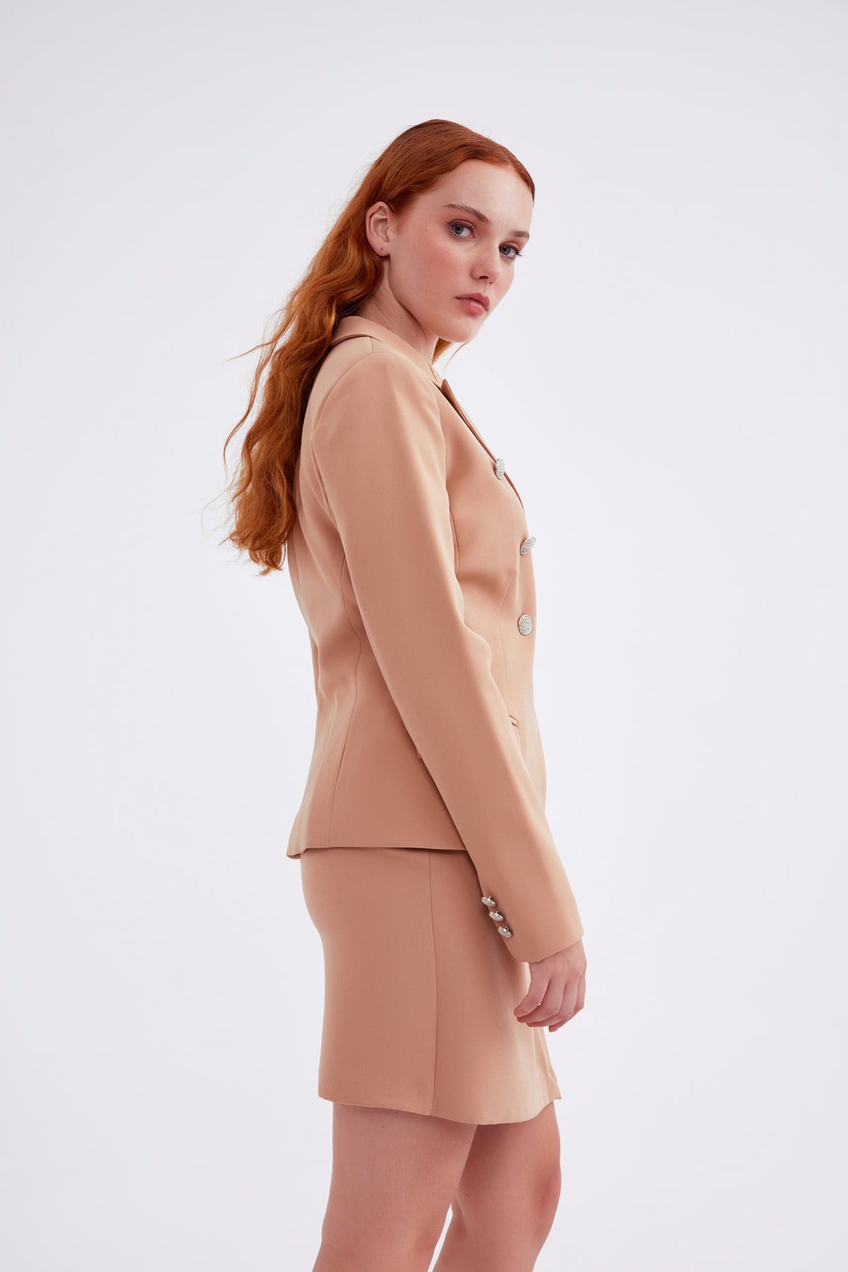 Double-breasted button-up blazer - CAMEL