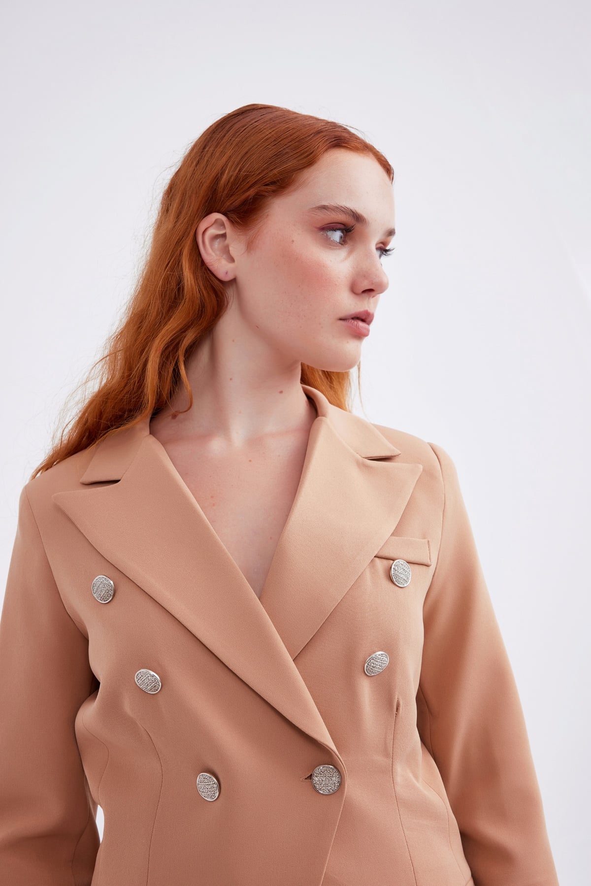 Double-breasted button-up blazer - CAMEL