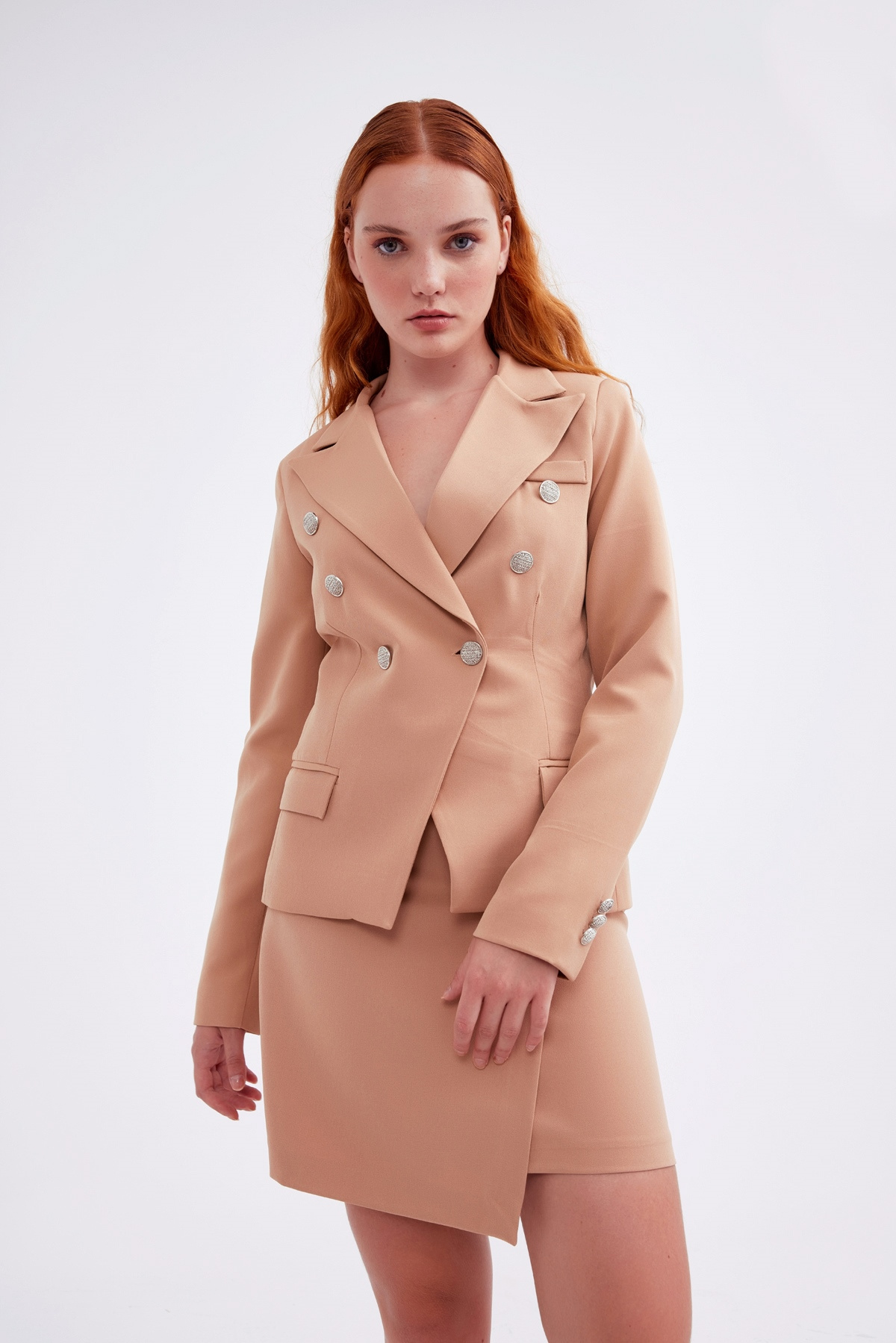 Double-breasted button-up blazer - CAMEL