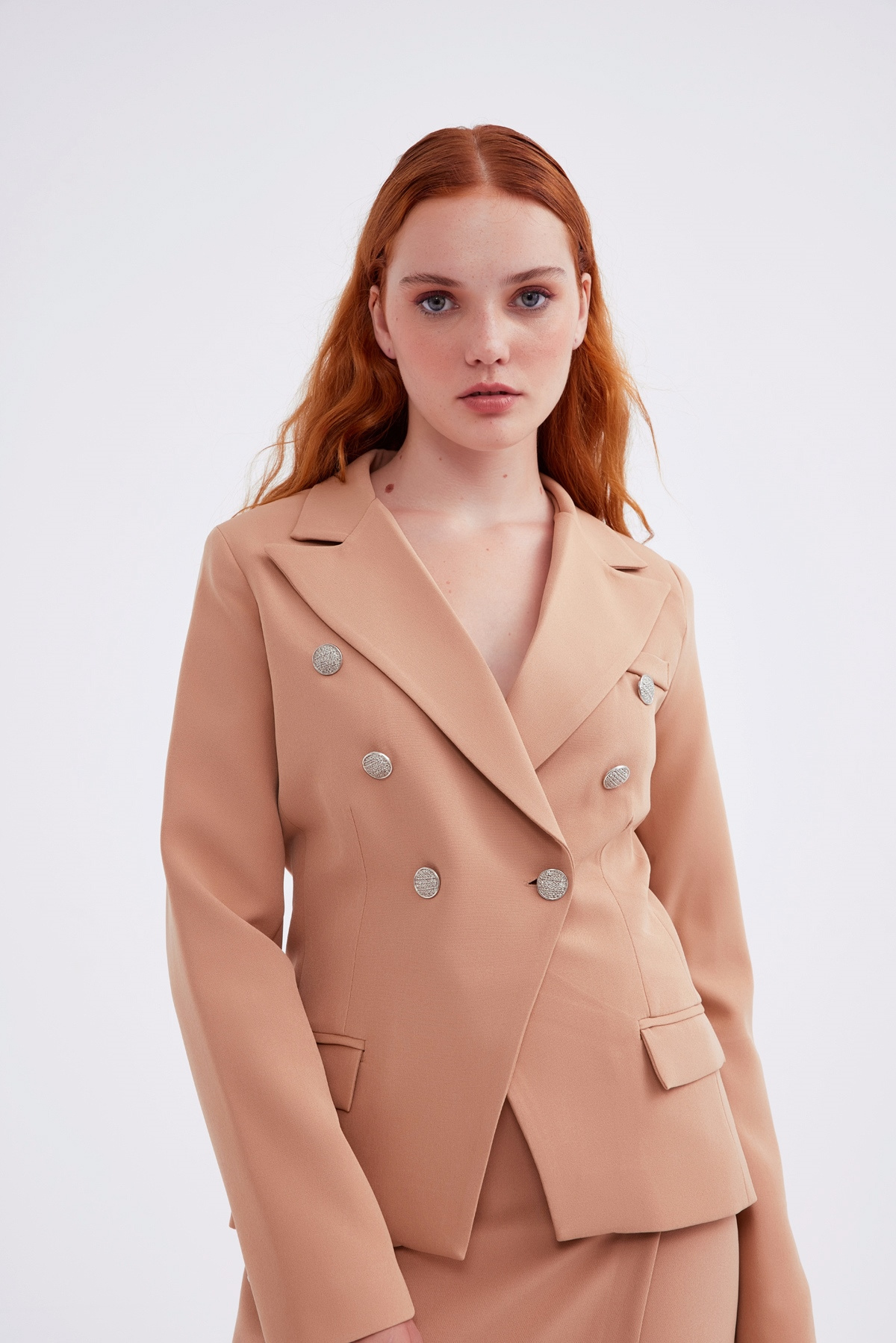 Double-breasted button-up blazer - CAMEL