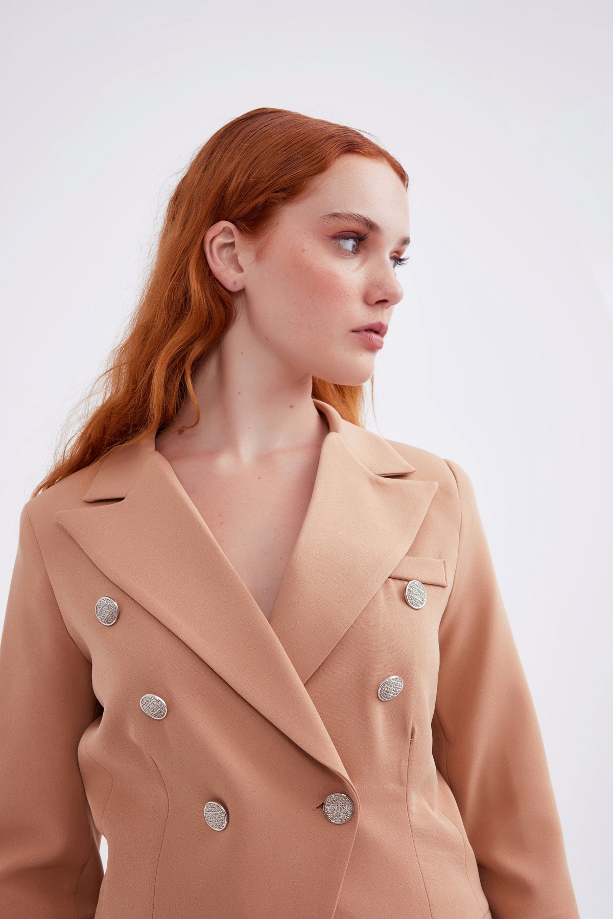 Double-breasted button-up blazer - CAMEL