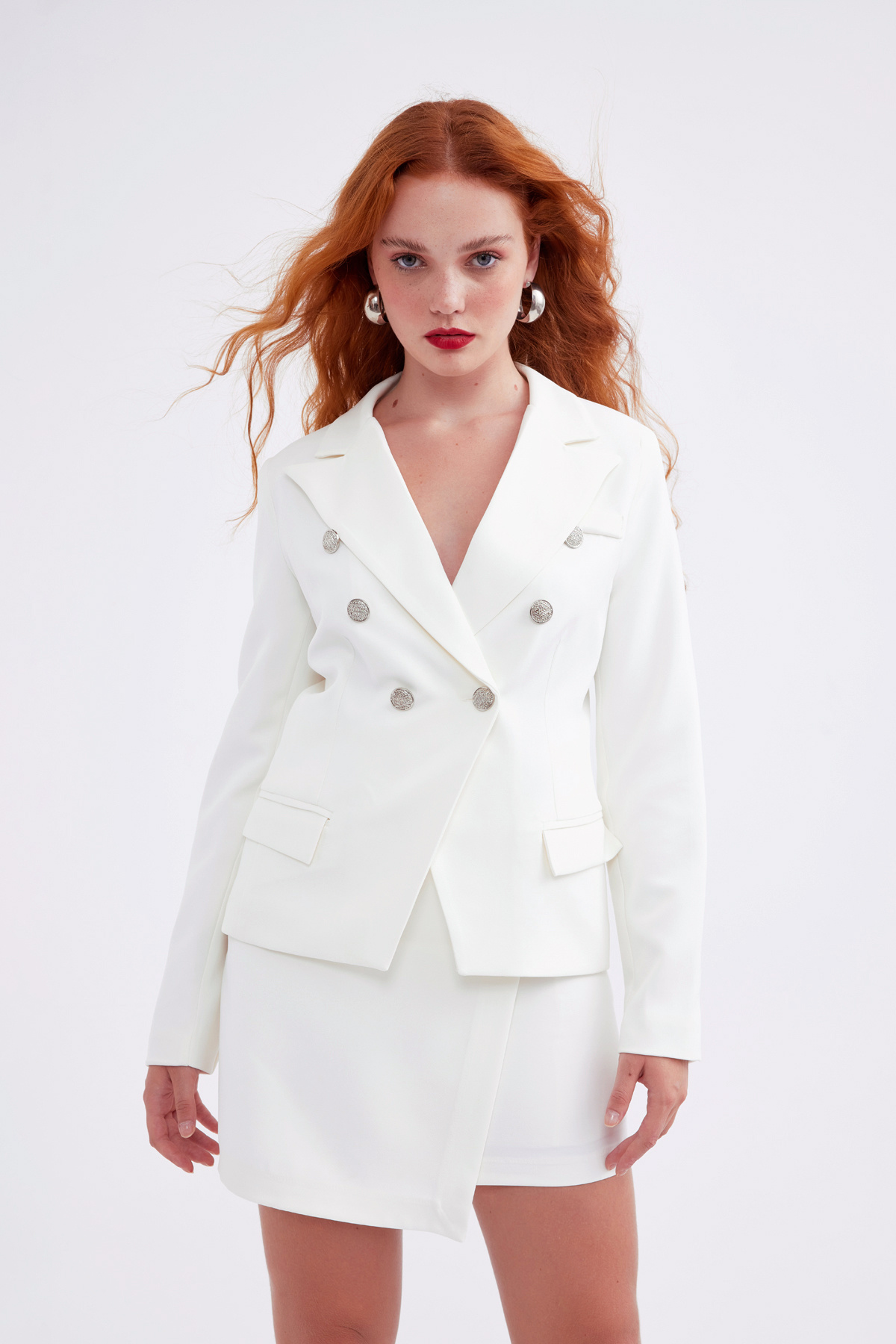 Double-breasted button-up blazer - ECRU