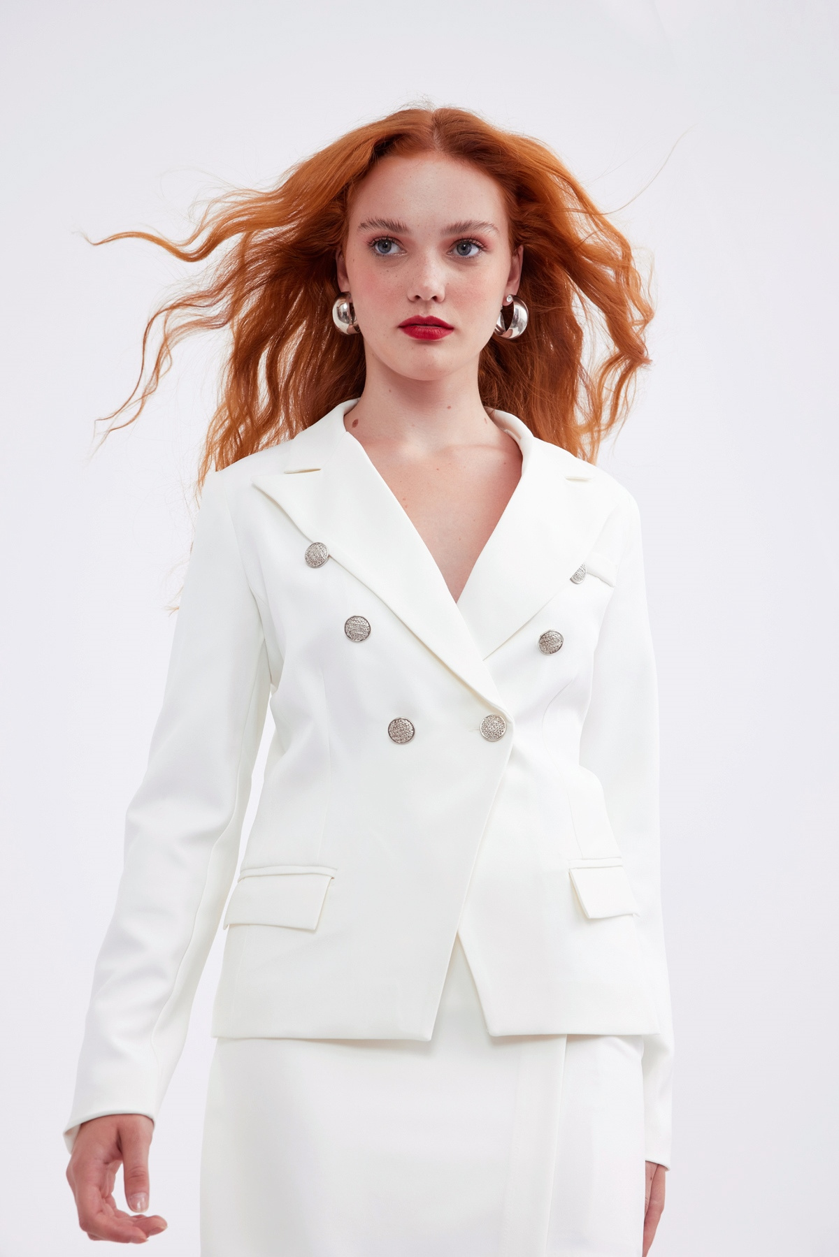 Double-breasted button-up blazer - ECRU