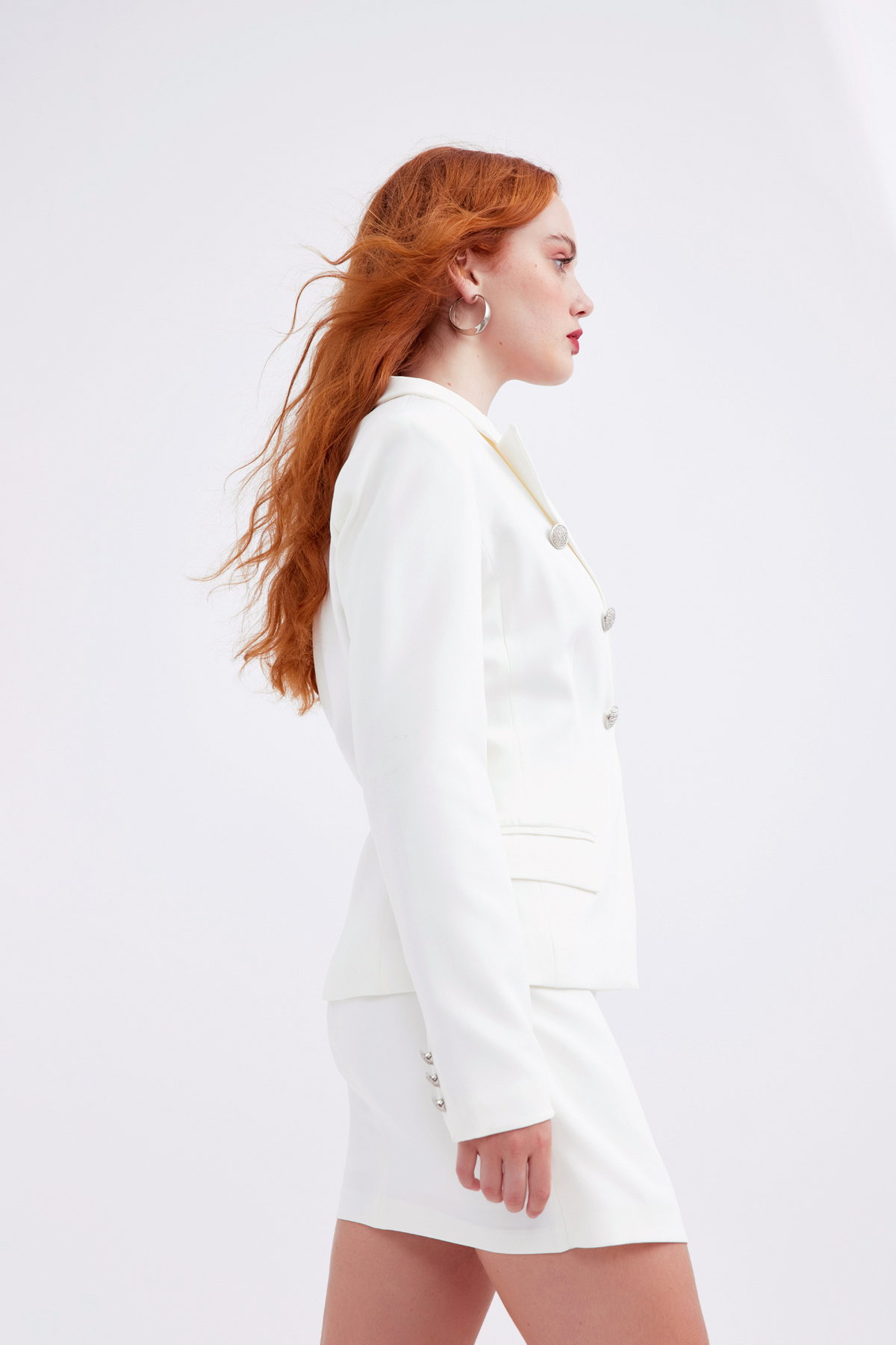 Double-breasted button-up blazer - ECRU