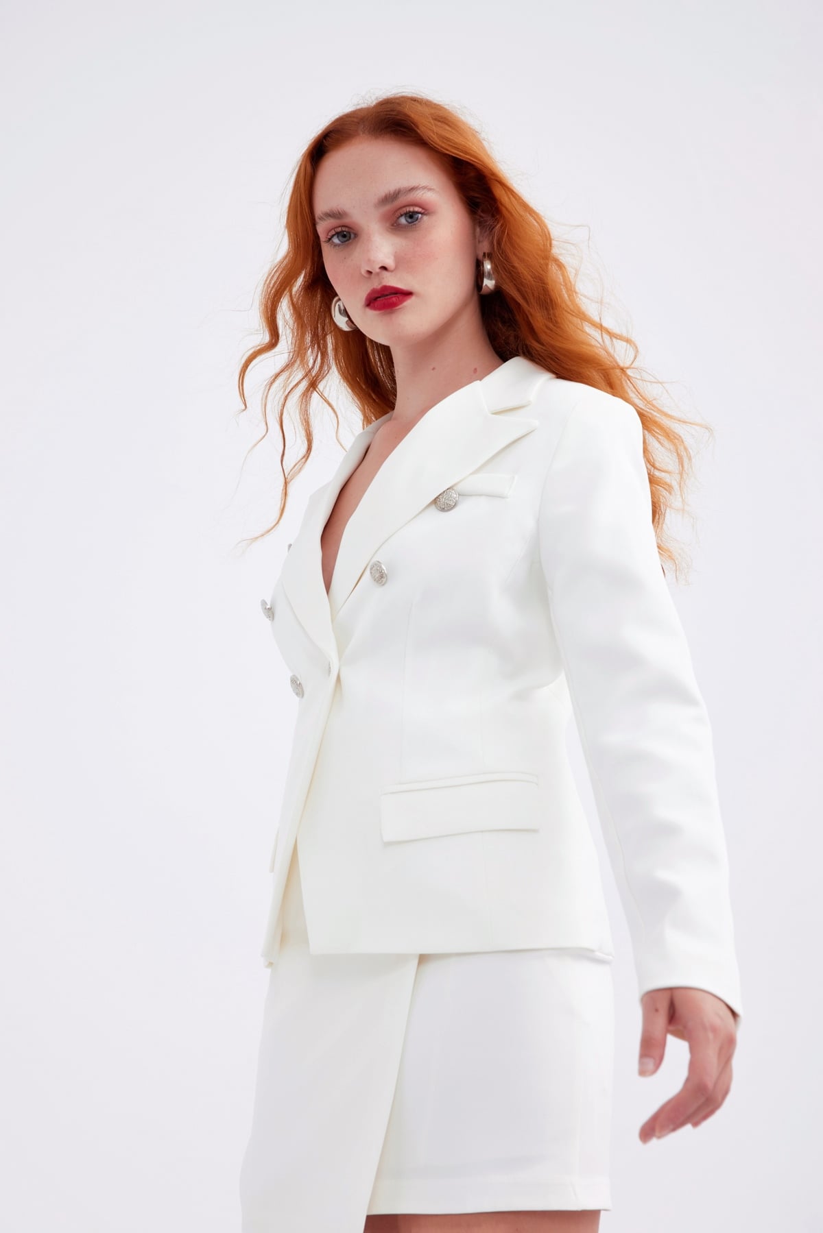 Double-breasted button-up blazer - ECRU