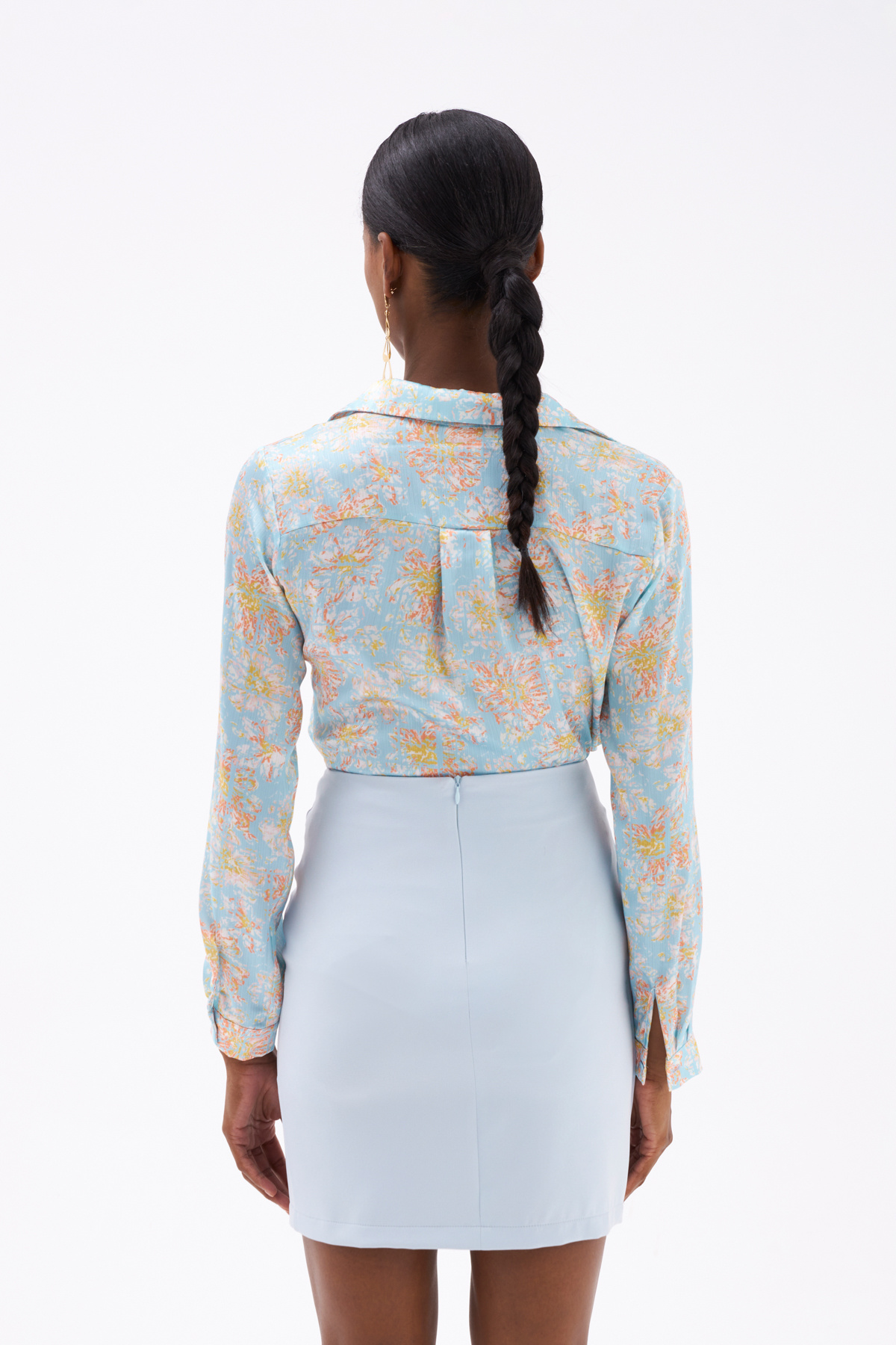 Kruvaze düğmeli mini etek - BEBE MAVİ