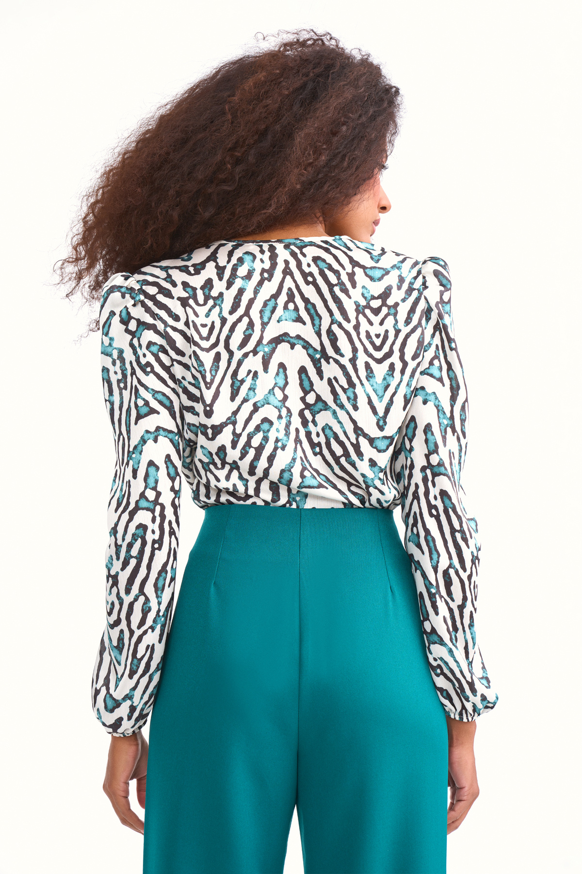 Double Breasted Printed Blouse - GREEN ALMOND