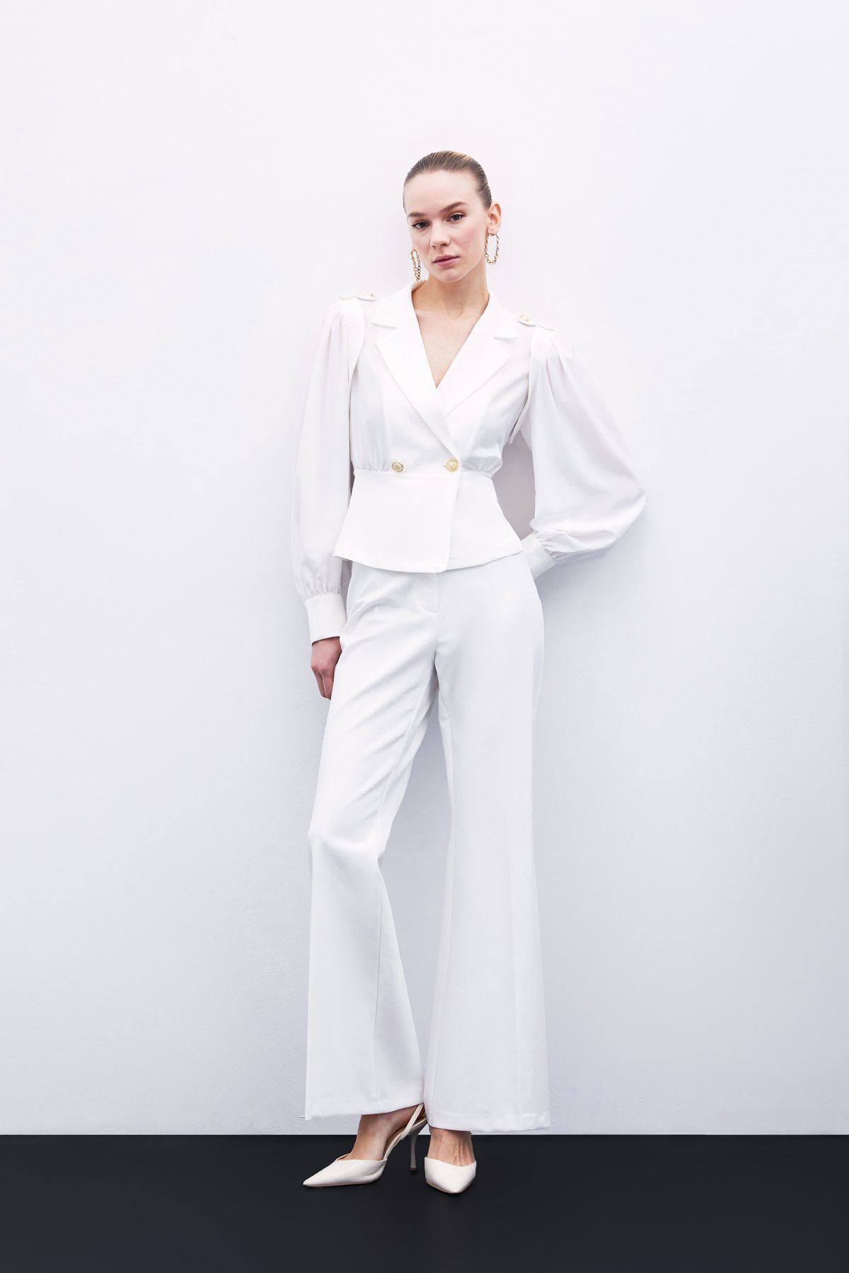 Kruvaze Kısa Ceket - Ekru