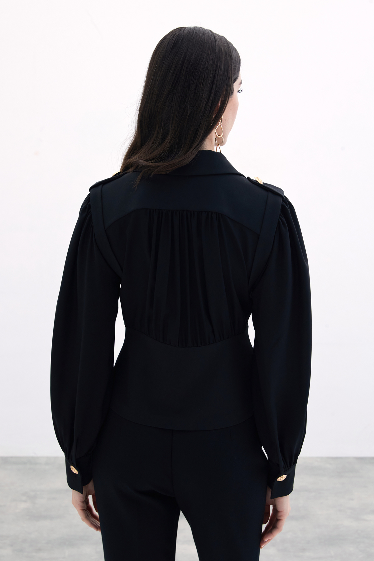 Kruvaze Kısa Ceket - Siyah