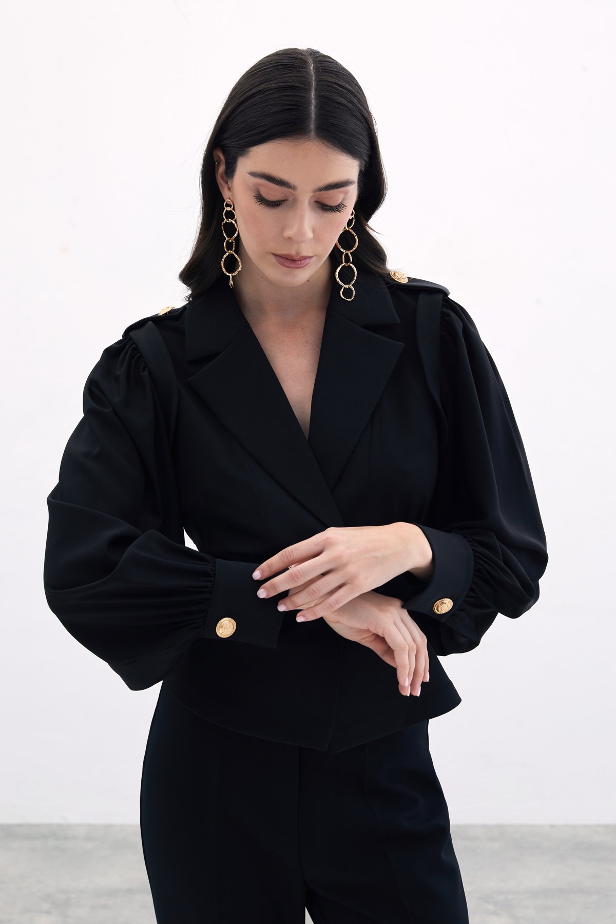 Kruvaze Kısa Ceket - Siyah