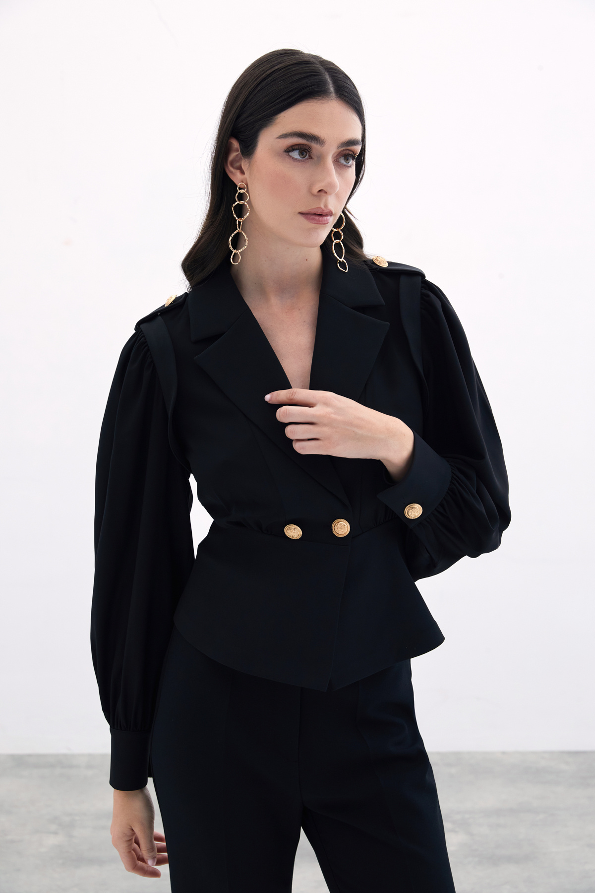 Kruvaze Kısa Ceket - Siyah