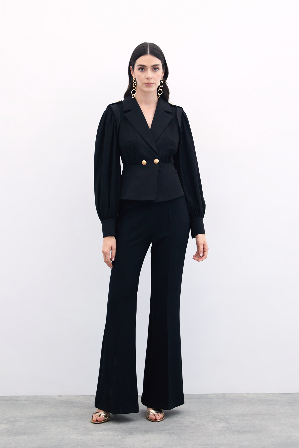 Kruvaze Kısa Ceket - Siyah