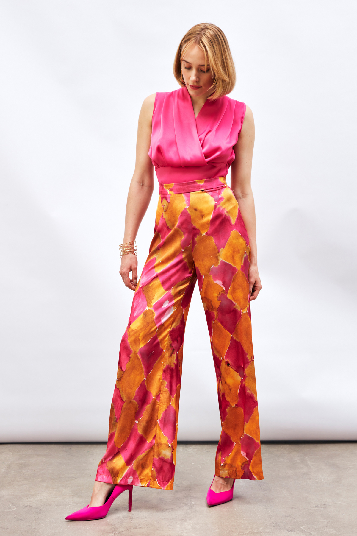 Kruvaze Kolsuz Saten Bluz - FUŞYA