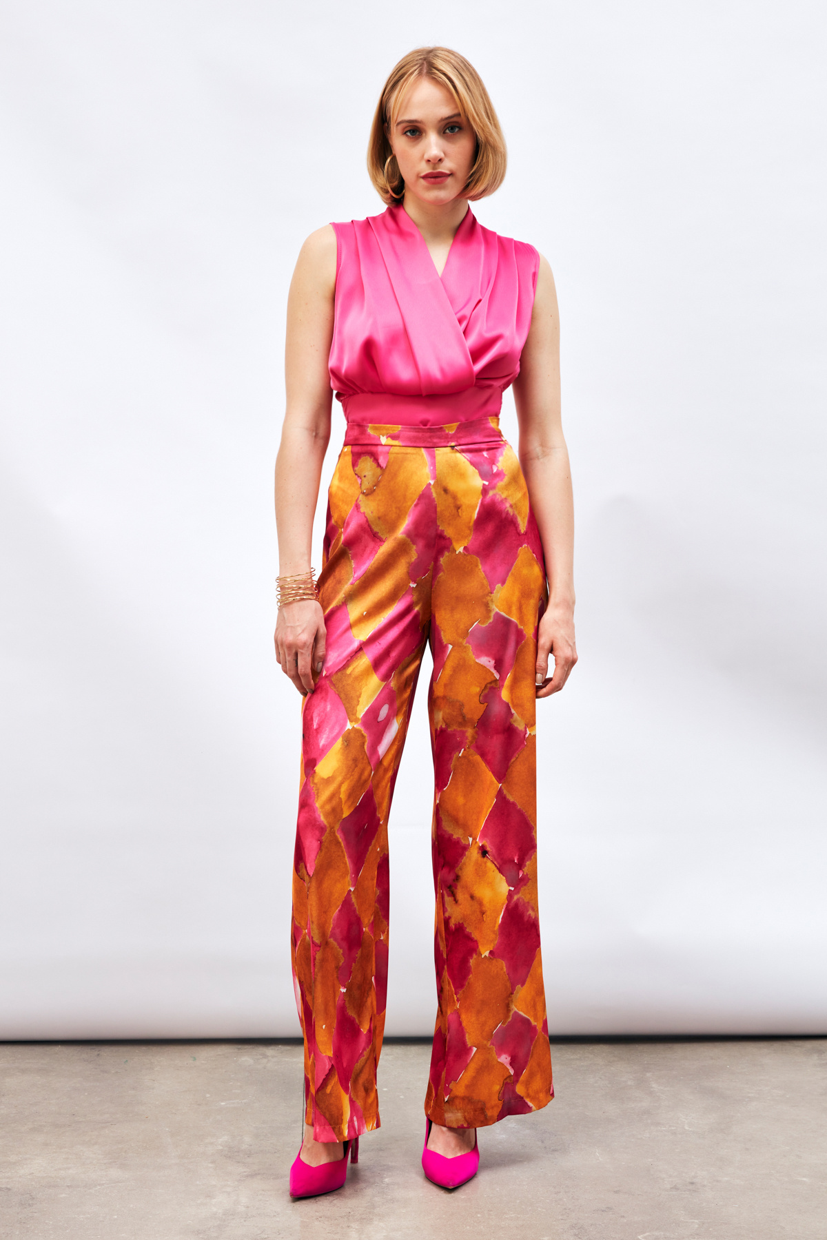 Kruvaze Kolsuz Saten Bluz - FUŞYA