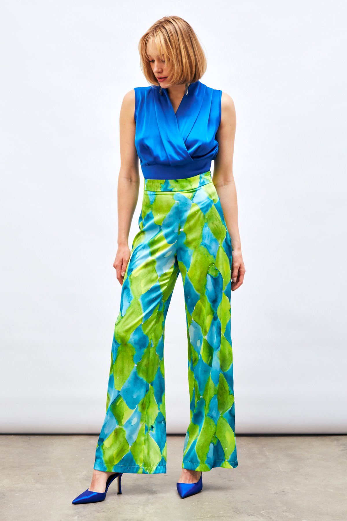 Kruvaze Kolsuz Saten Bluz - SAX MAVİ