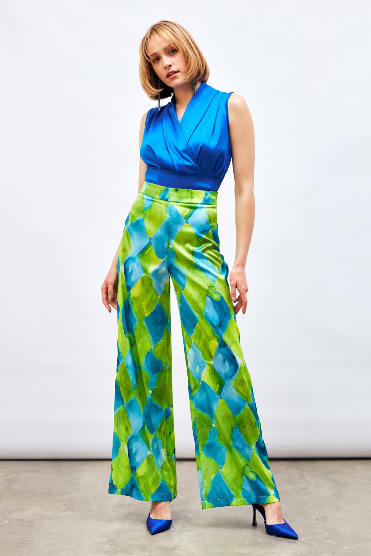 Kruvaze Kolsuz Saten Bluz - SAX MAVİ