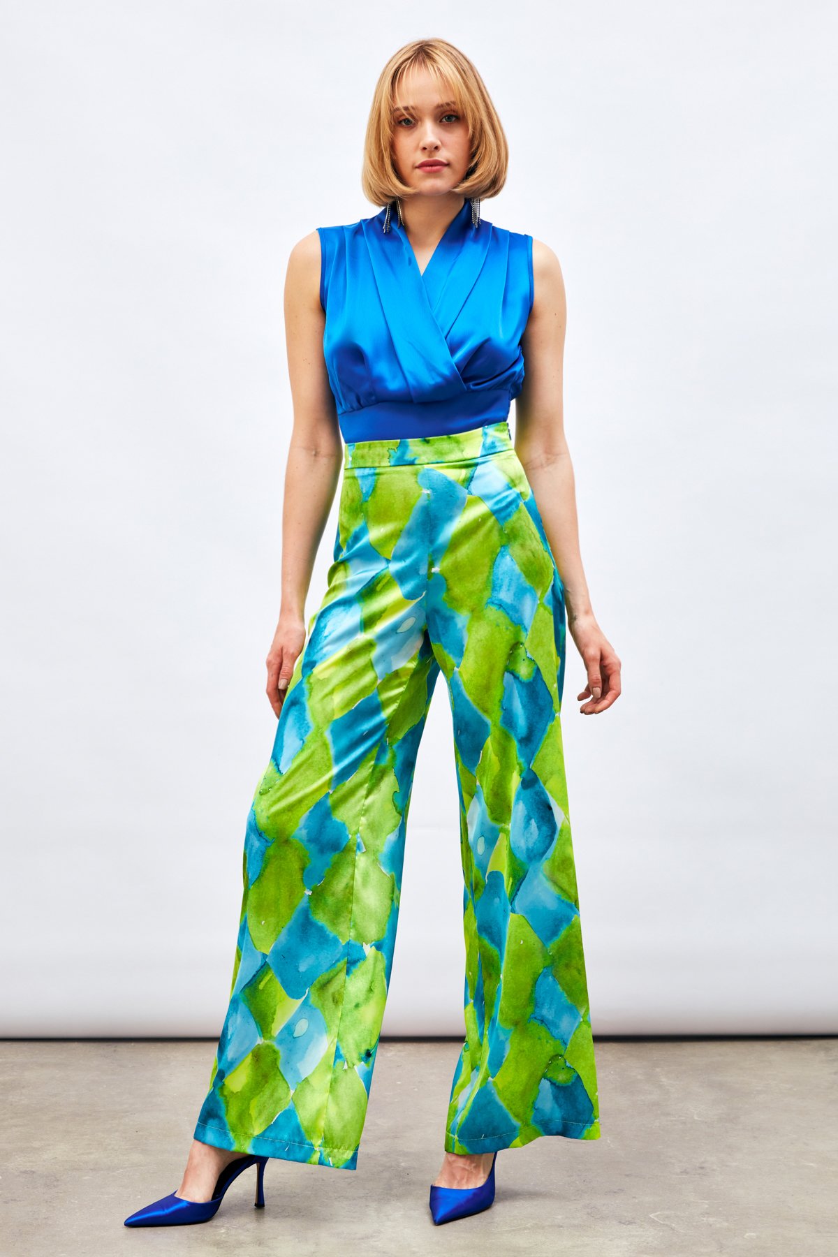 Kruvaze Kolsuz Saten Bluz - SAX MAVİ