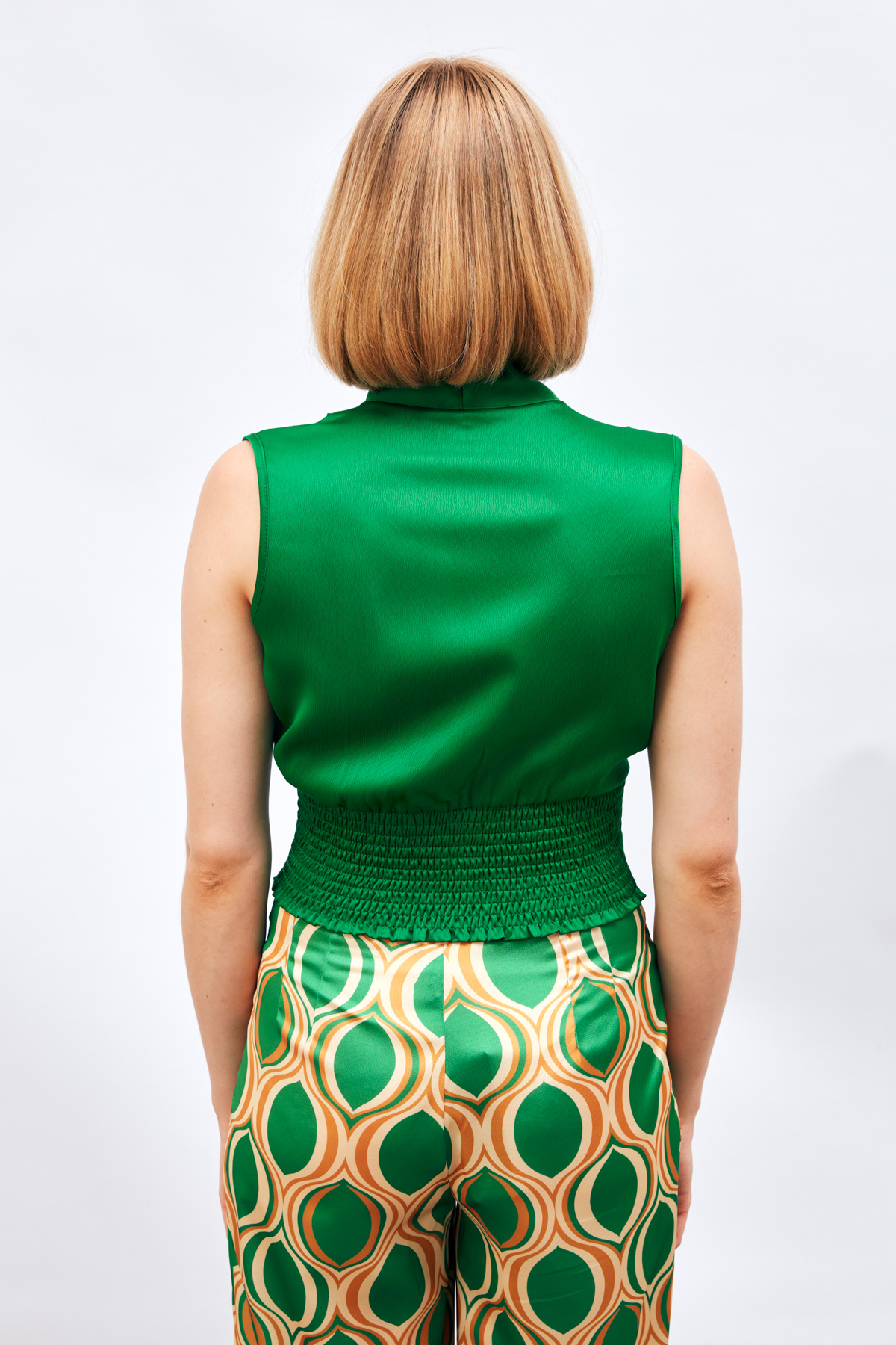 Kruvaze Kolsuz Saten Bluz - YEŞİL