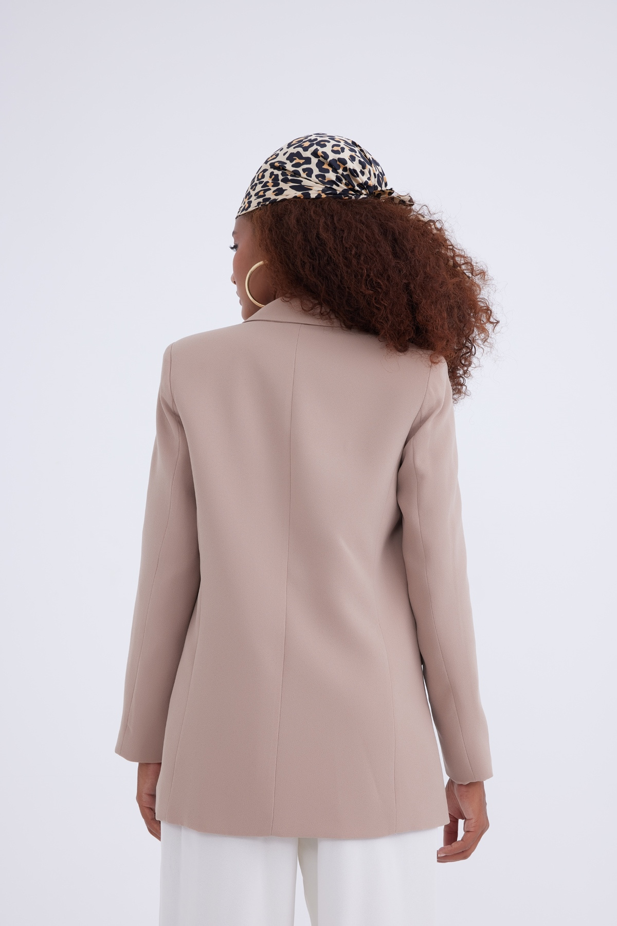 double-breasted crepe blazer jacket - BEIGE