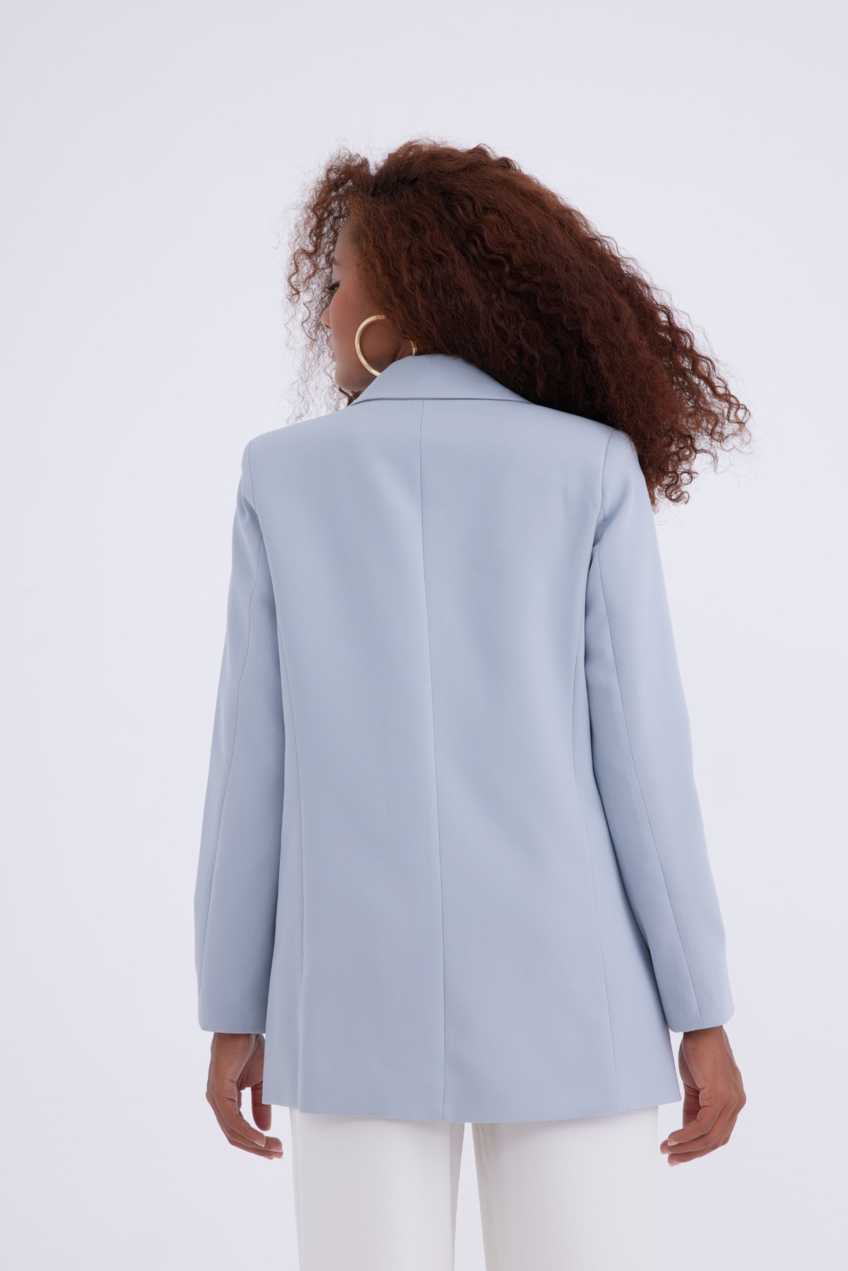 double-breasted crepe blazer jacket - GRAY