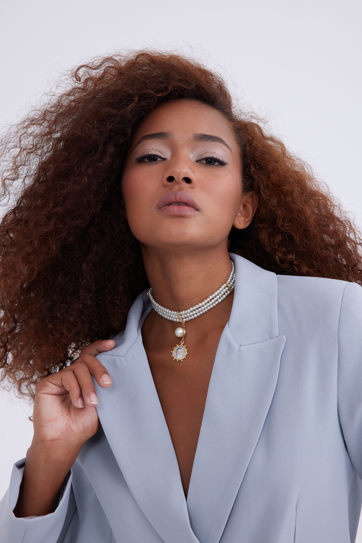 double-breasted crepe blazer jacket - GRAY