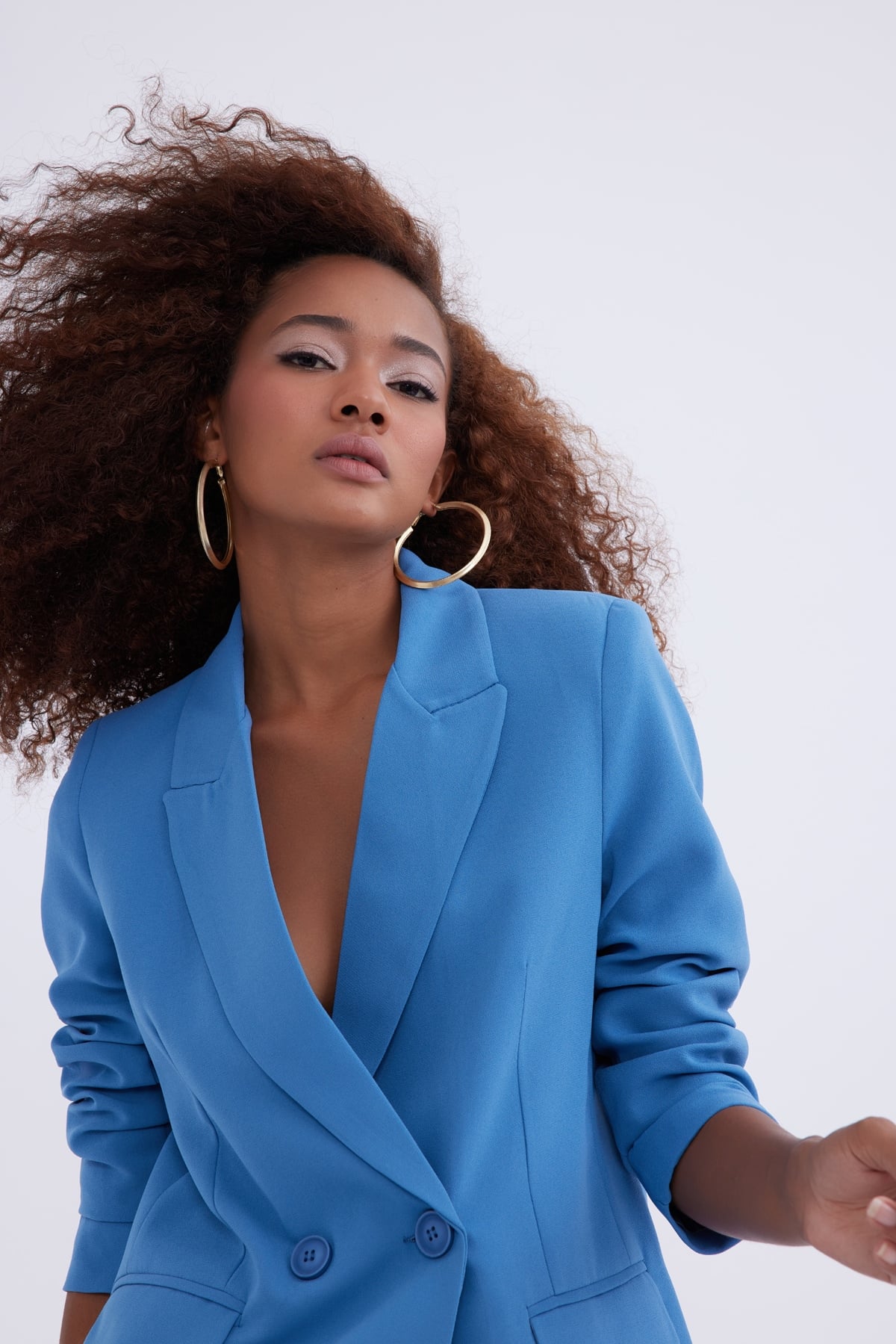 double-breasted crepe blazer jacket - INDIGO