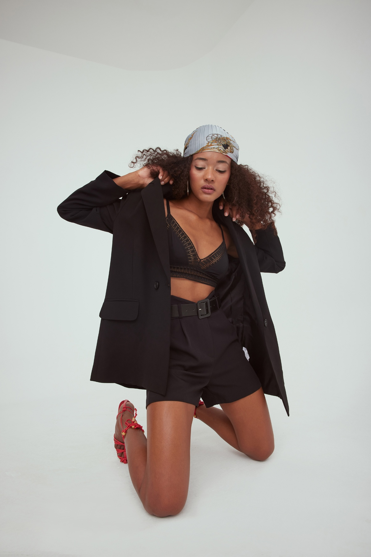 kruvaze krep blazer ceket - SİYAH