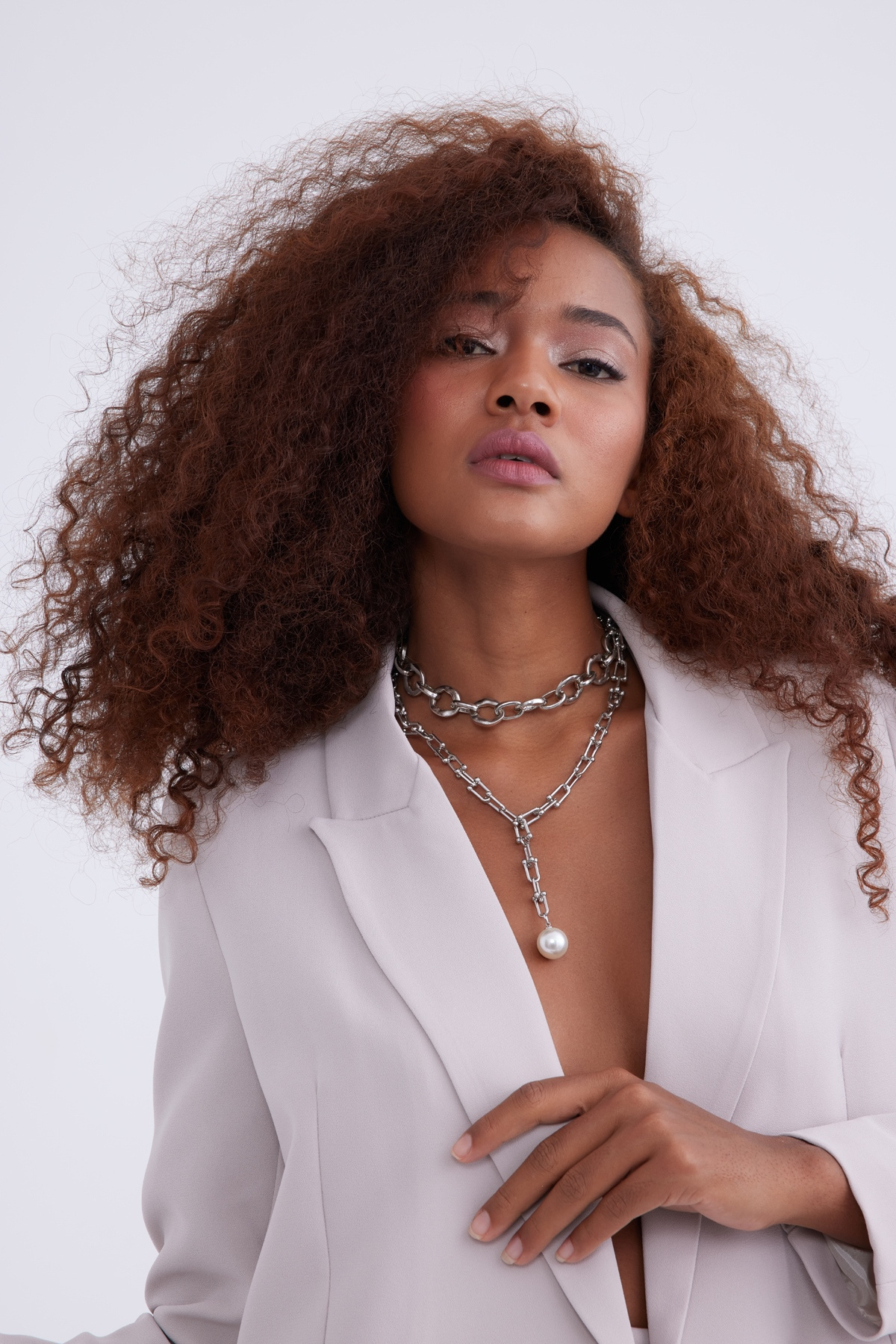 double-breasted crepe blazer jacket - STONE