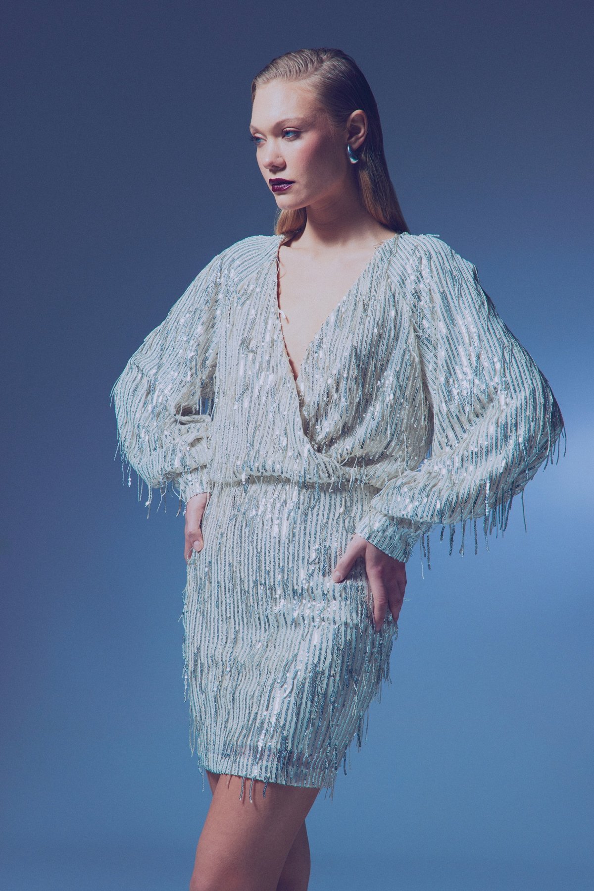 Kruvaze Payetli Bodysuit Bluz - GÜMÜŞ