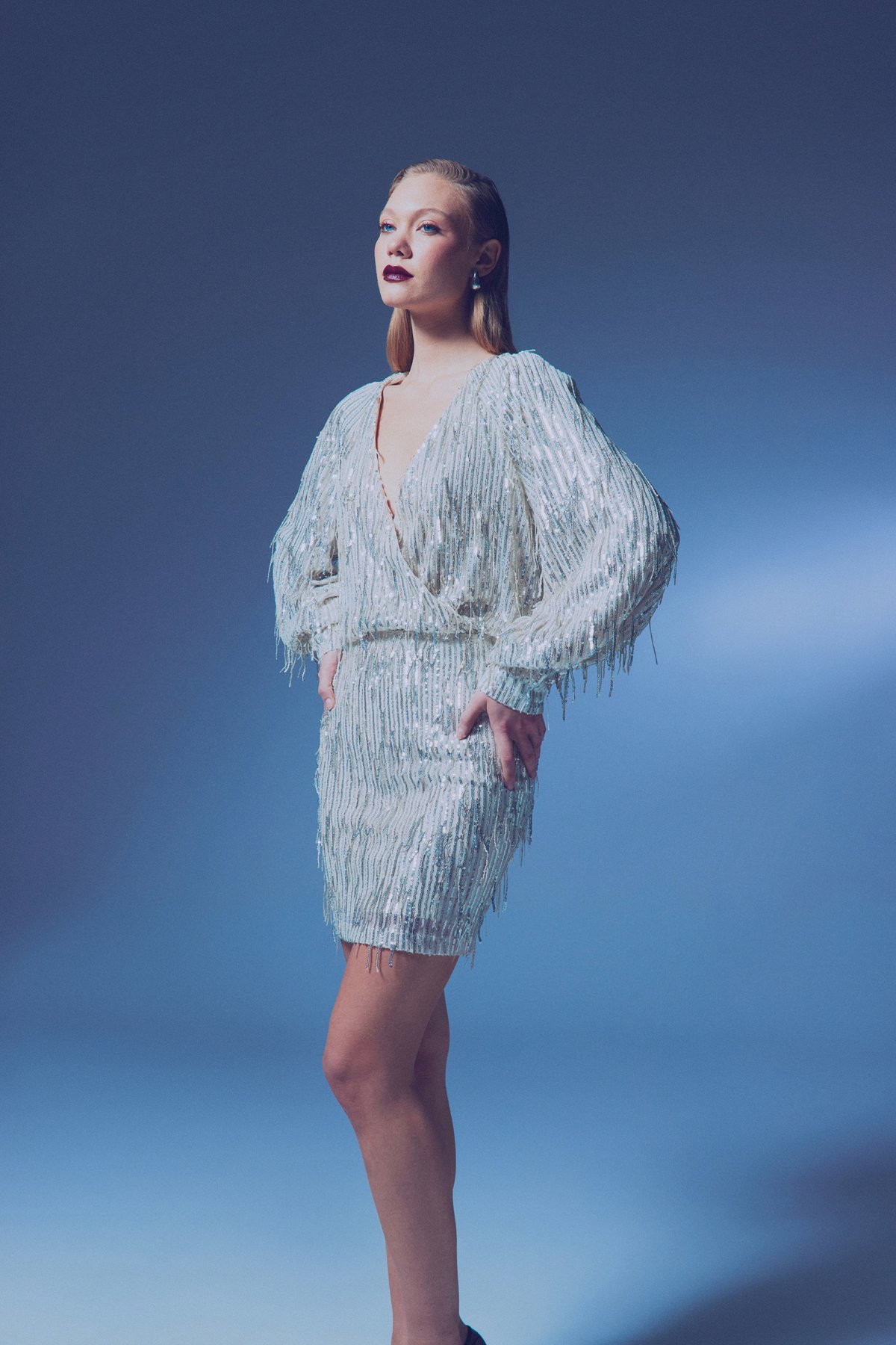 Kruvaze Payetli Bodysuit Bluz - GÜMÜŞ