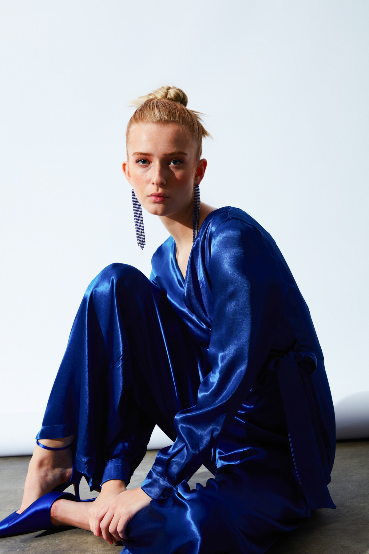 Kruvaze Salaş Saten Tulum - SAX MAVİ