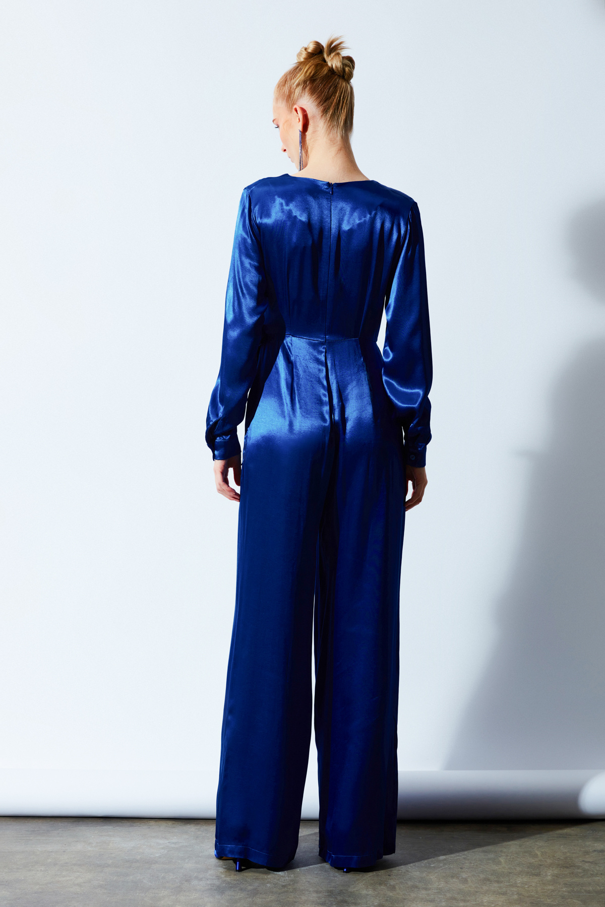 Kruvaze Salaş Saten Tulum - SAX MAVİ