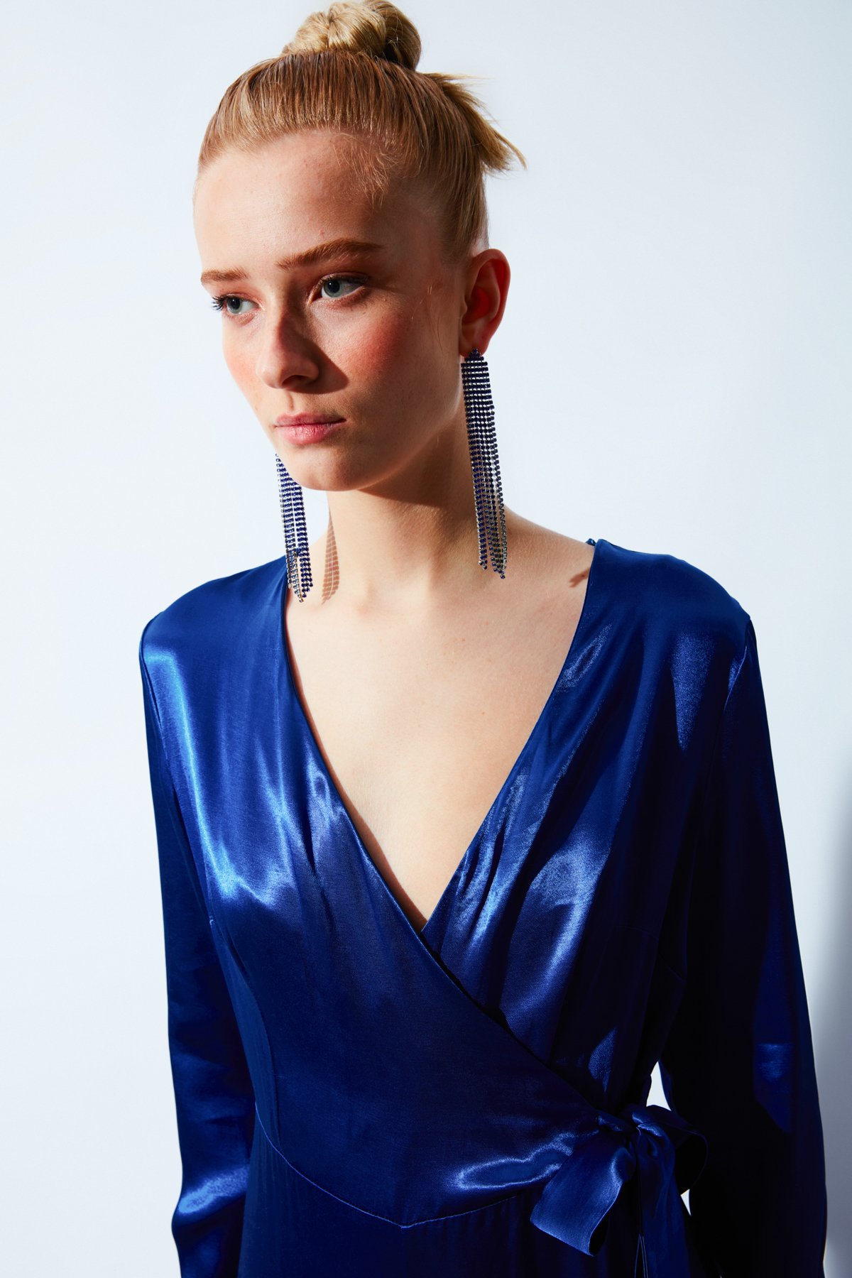 Kruvaze Salaş Saten Tulum - SAX MAVİ