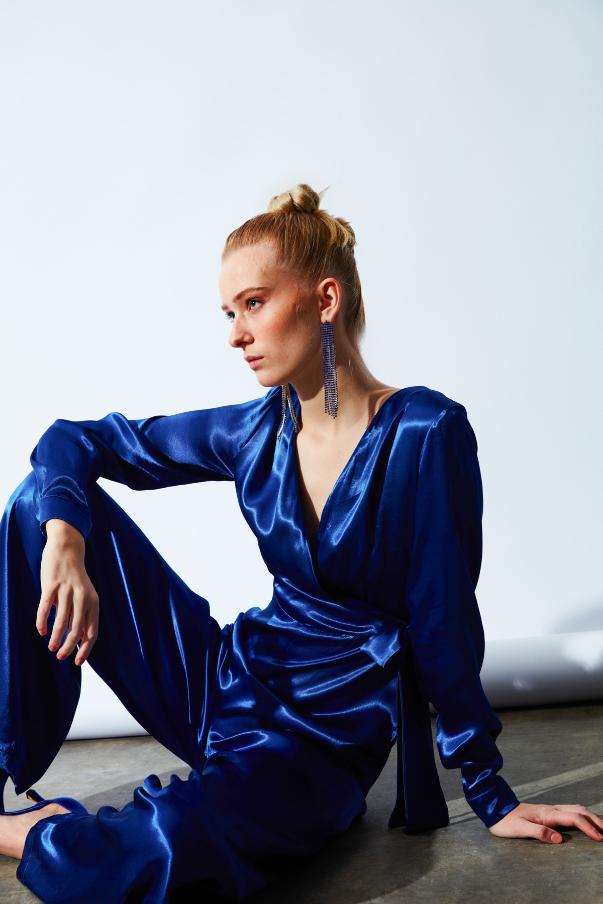 Kruvaze Salaş Saten Tulum - SAX MAVİ