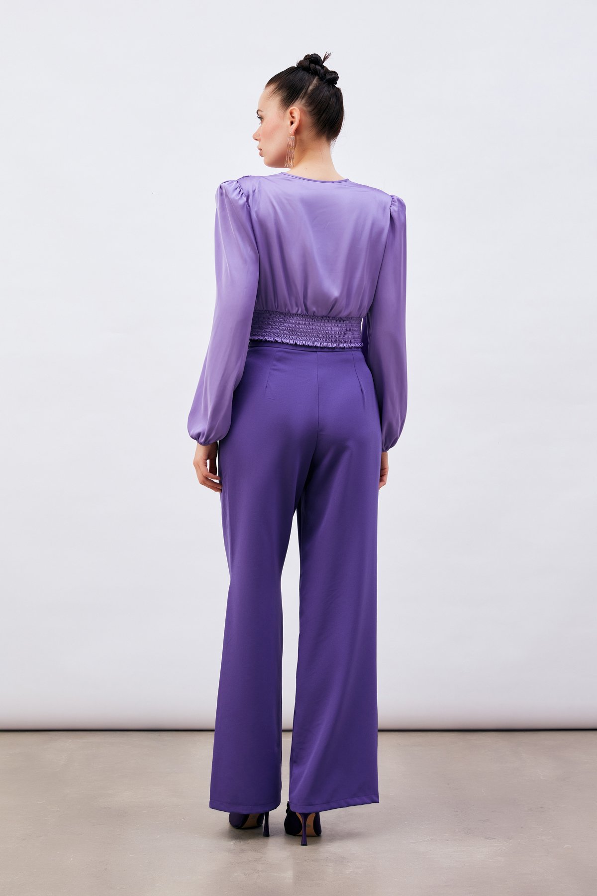 Kruvaze Saten Bluz - LİLA