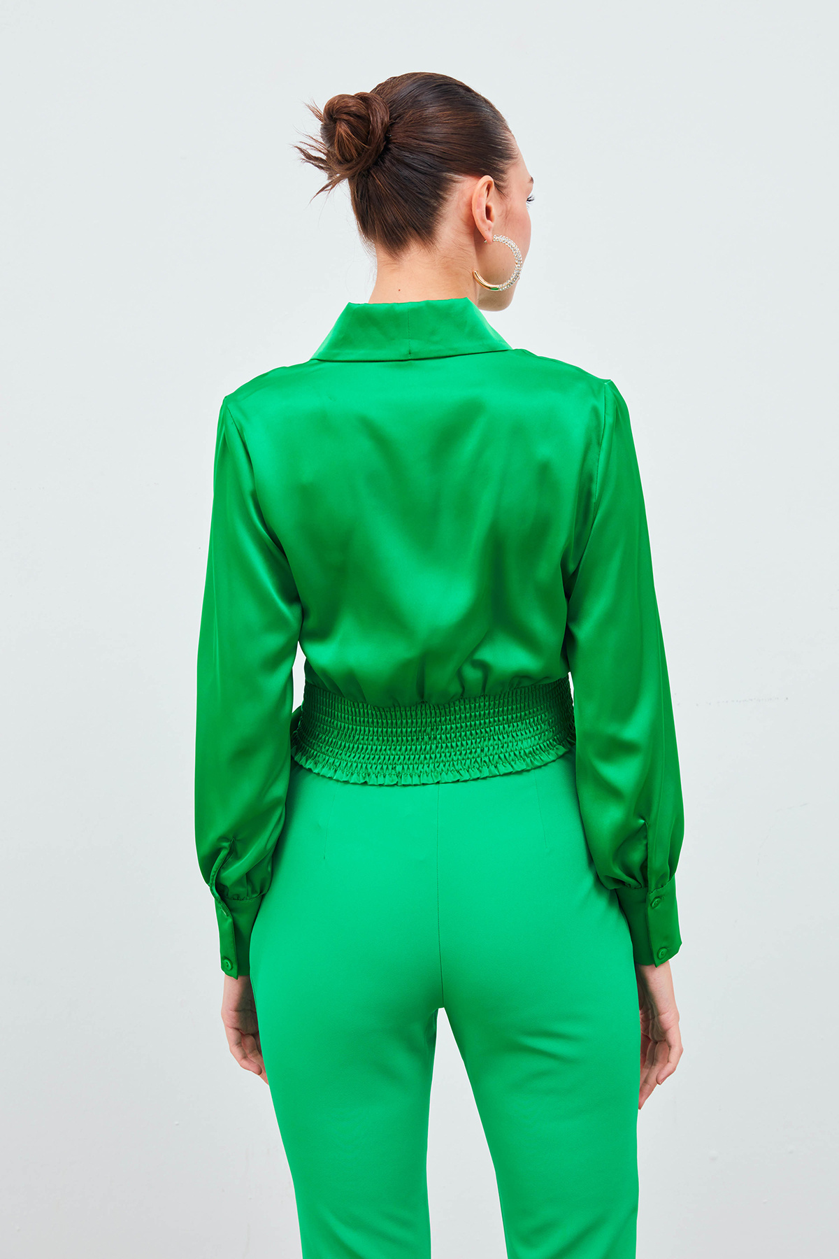 Kruvaze Saten Bluz - YEŞİL