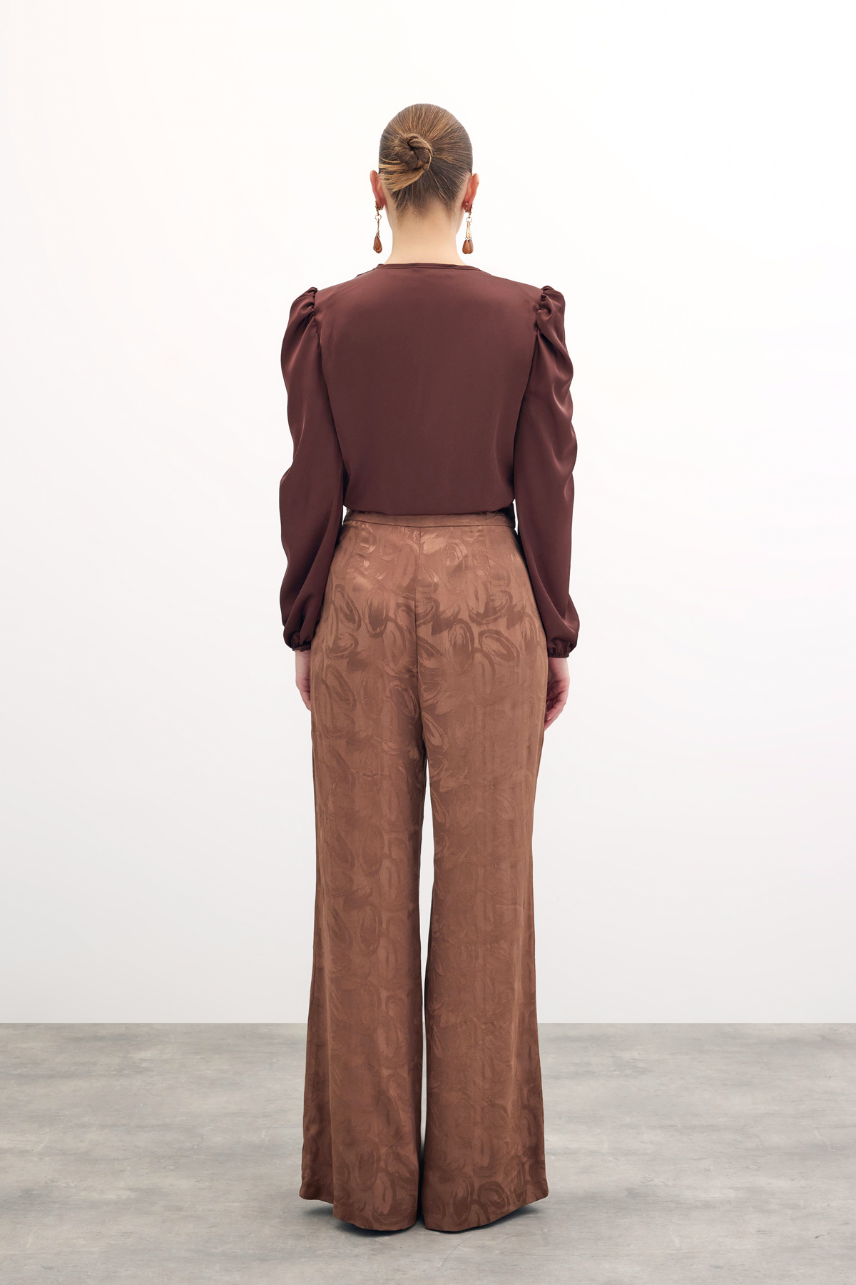 Kruvaze Saten Bodysuit Bluz - Kahve