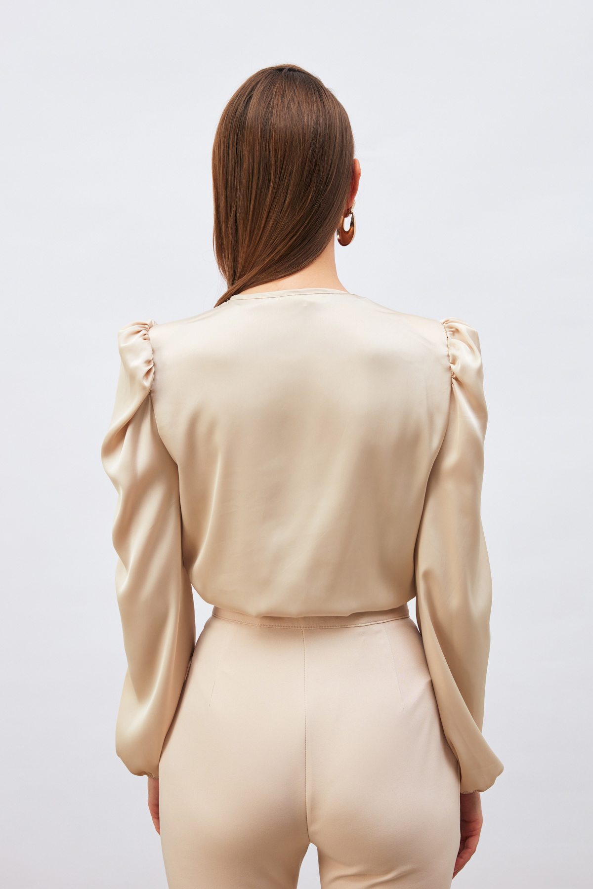 Kruvaze Saten Bodysuit Bluz - TAŞ