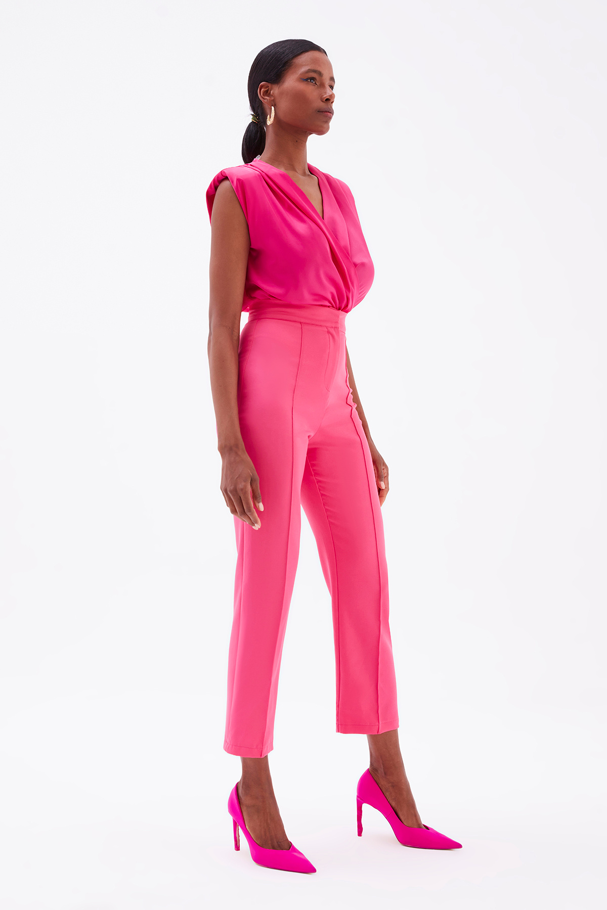 Double Breasted Satin Bodysuit - FuchsIa