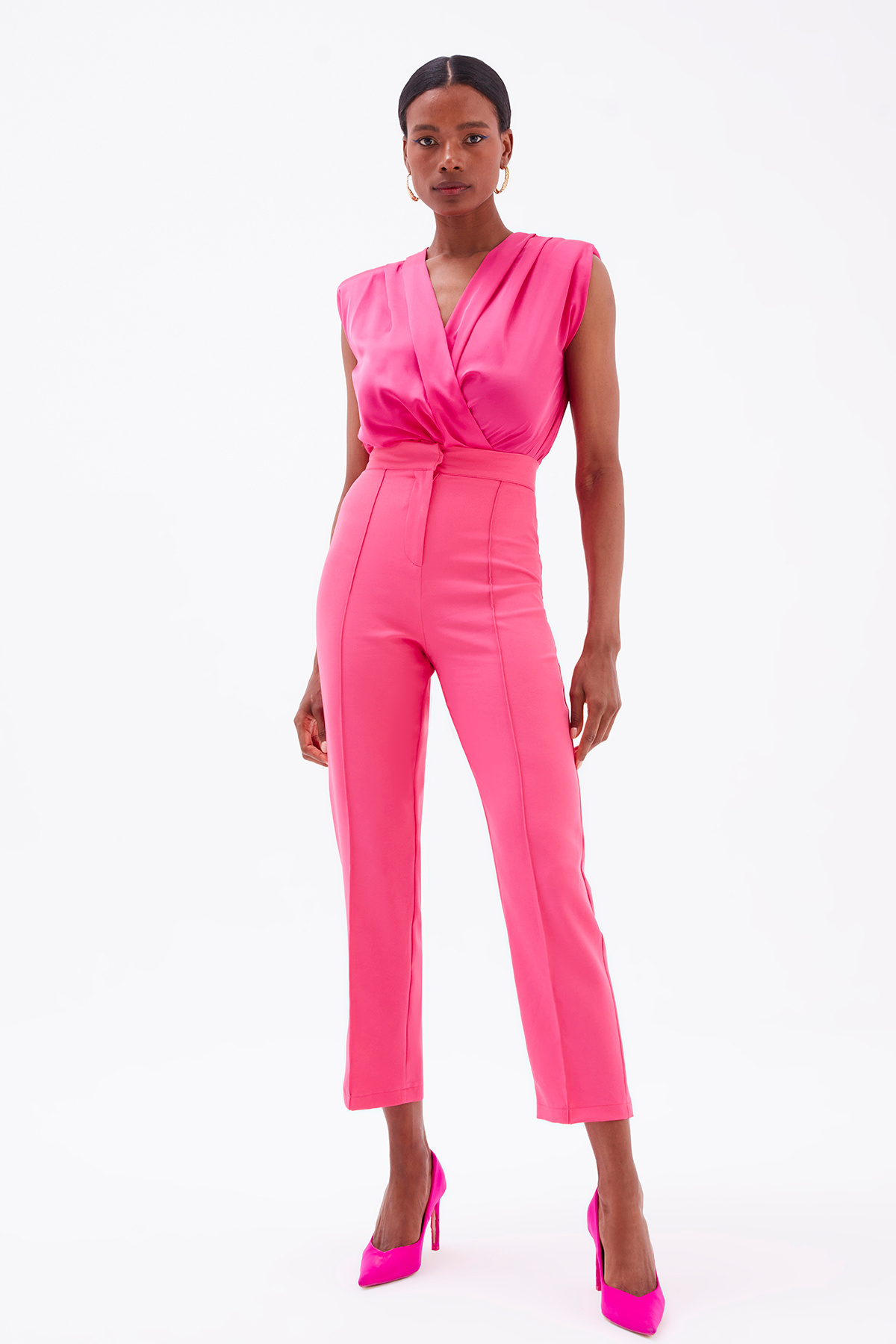 Double Breasted Satin Bodysuit - FuchsIa