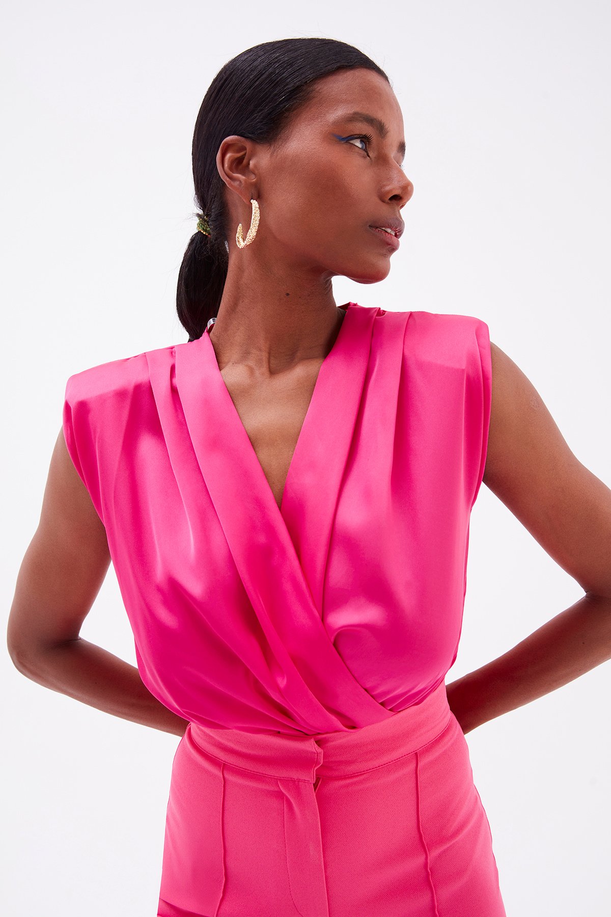 Double Breasted Satin Bodysuit - FuchsIa