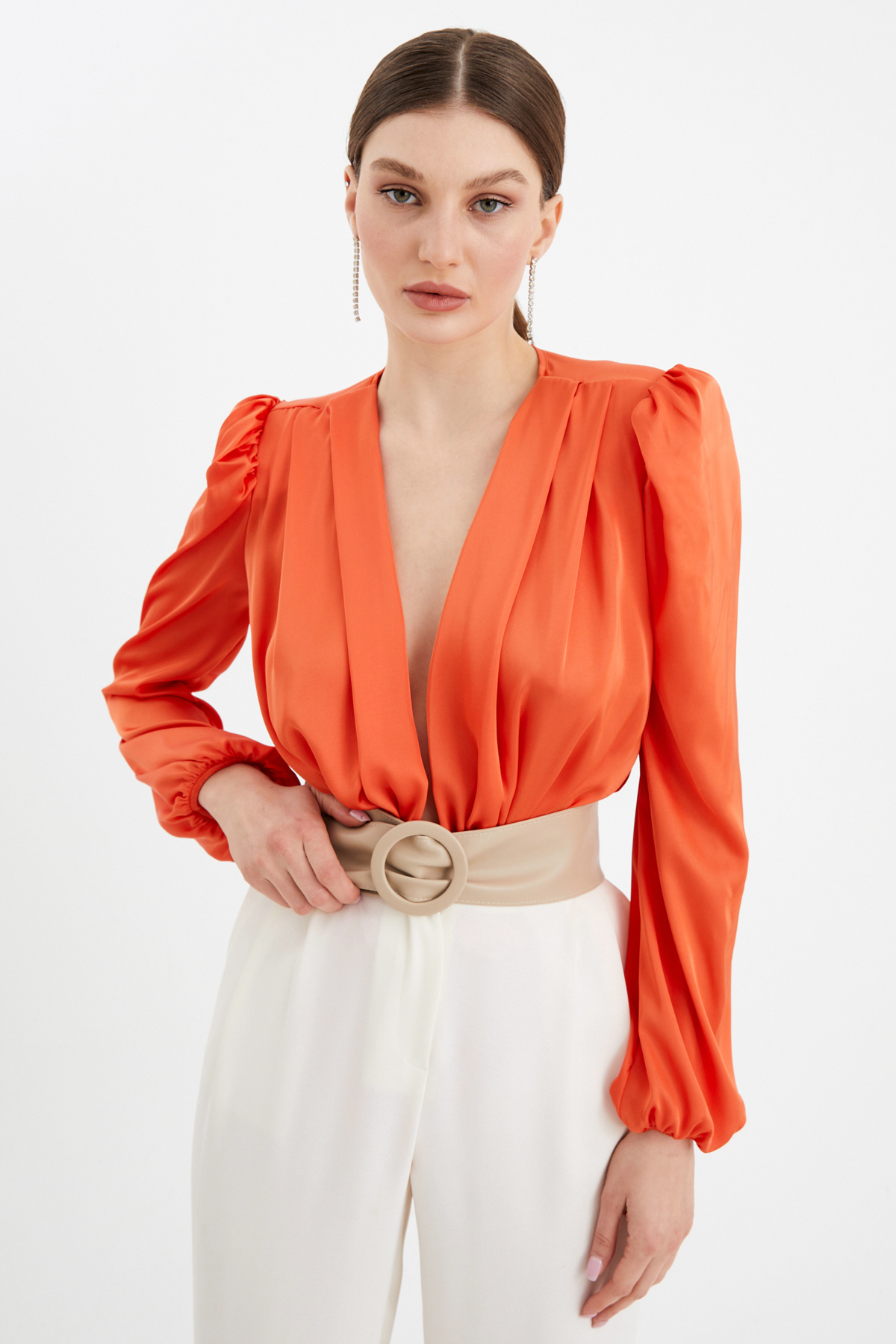 Kruvaze saten bodysuit - ORANJ